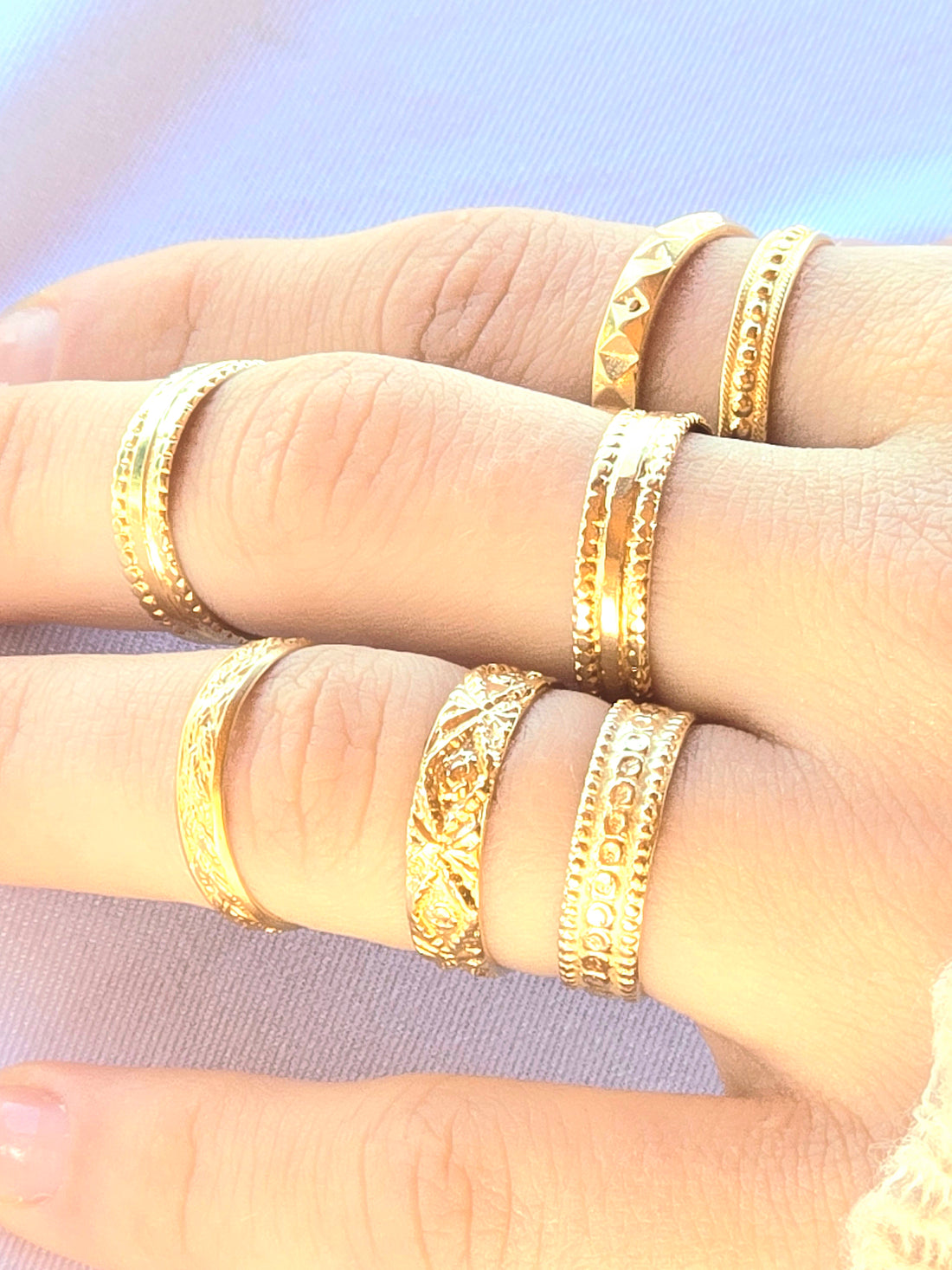 טבעת נישואין רחבה וינטג' ציפוי זהב