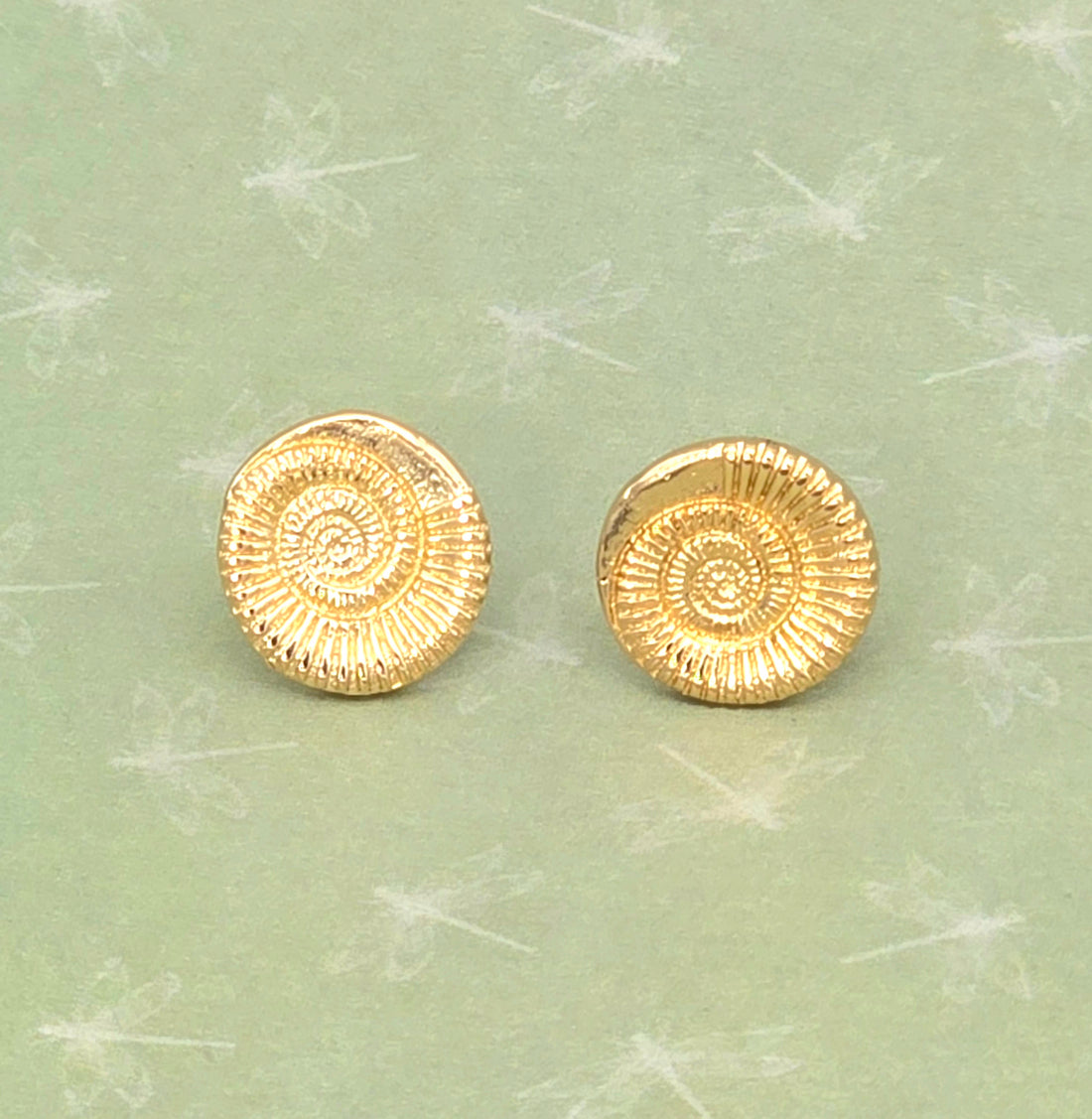 עגילים צמודים שבלול אמונייט מזהב 14 קראט