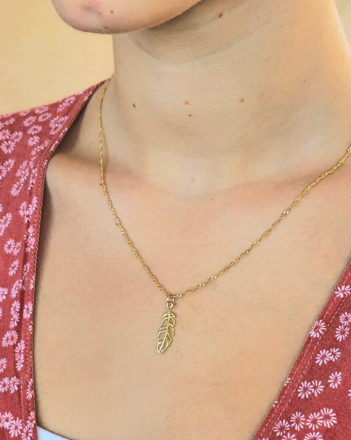 שרשרת נוצה מזהב 14 קראט