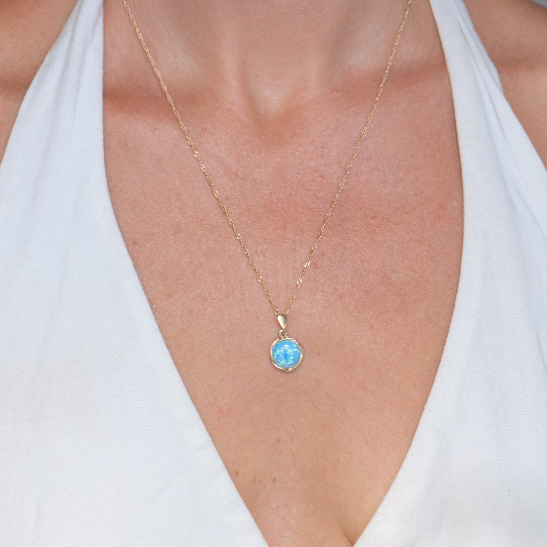 שרשרת תליון אופל מזהב מלא 14 קראט בעבודת יד