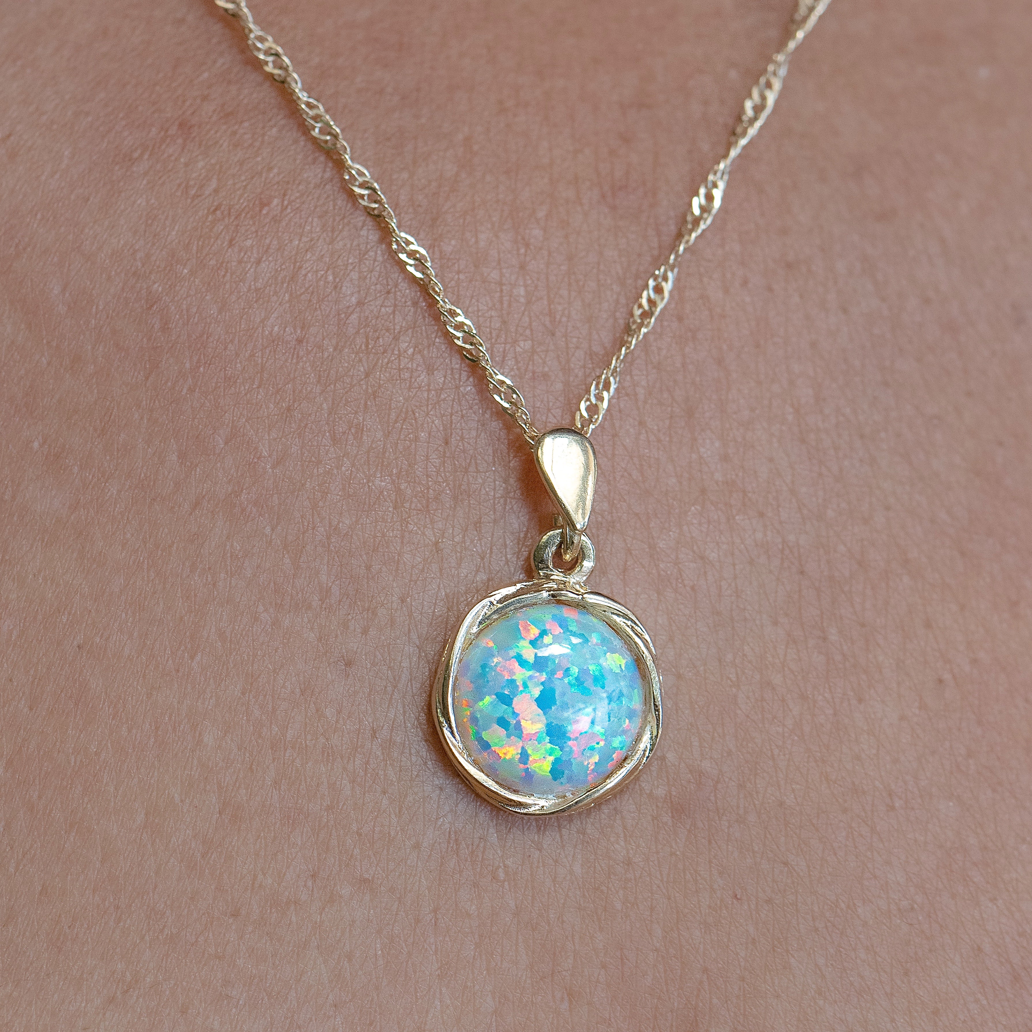 שרשרת תליון אופל מזהב מלא 14 קראט בעבודת יד