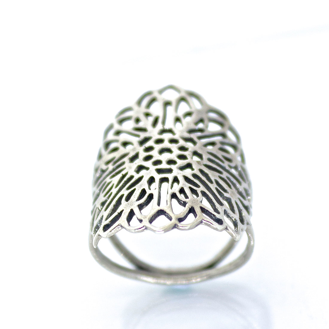 טבעת פרח תחרה ארוכה מכסף 925