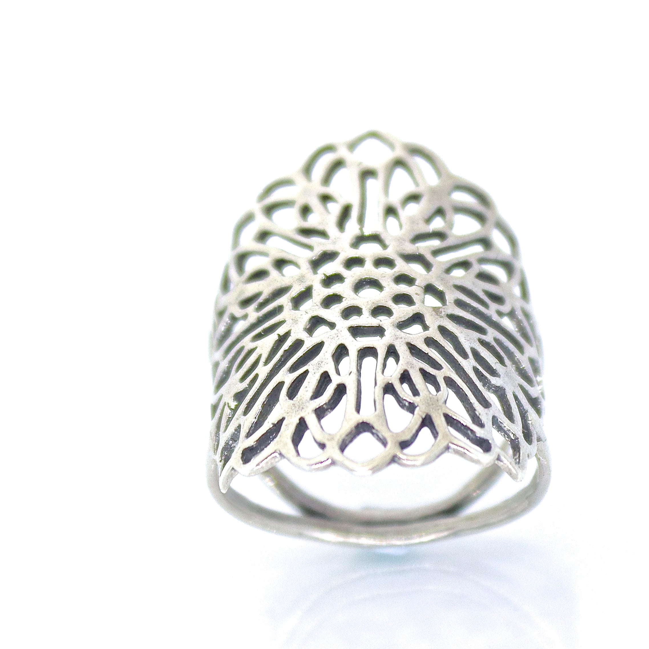 טבעת פרח תחרה ארוכה מכסף 925