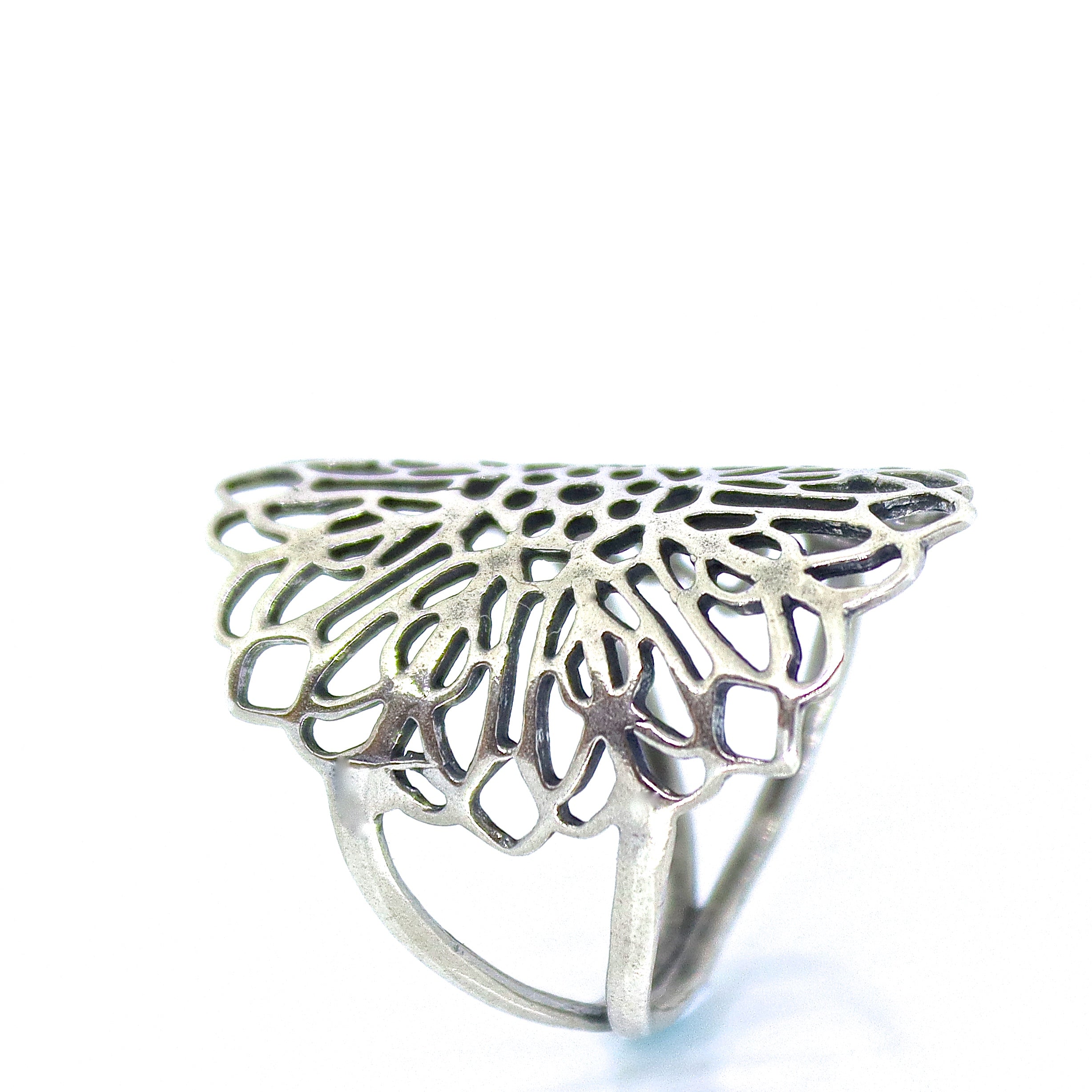 טבעת פרח תחרה ארוכה מכסף 925