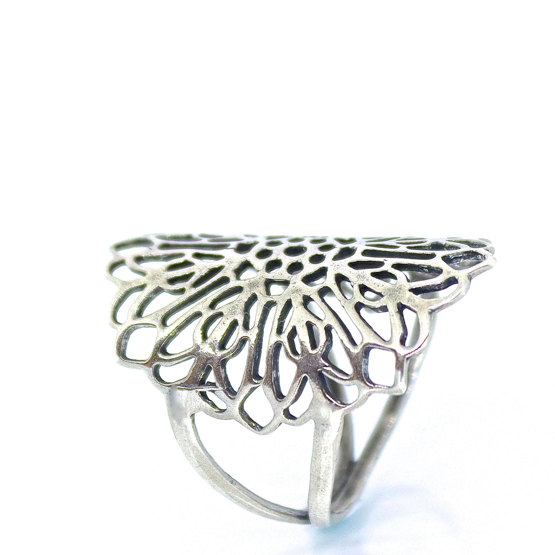 טבעת פרח תחרה ארוכה מכסף 925