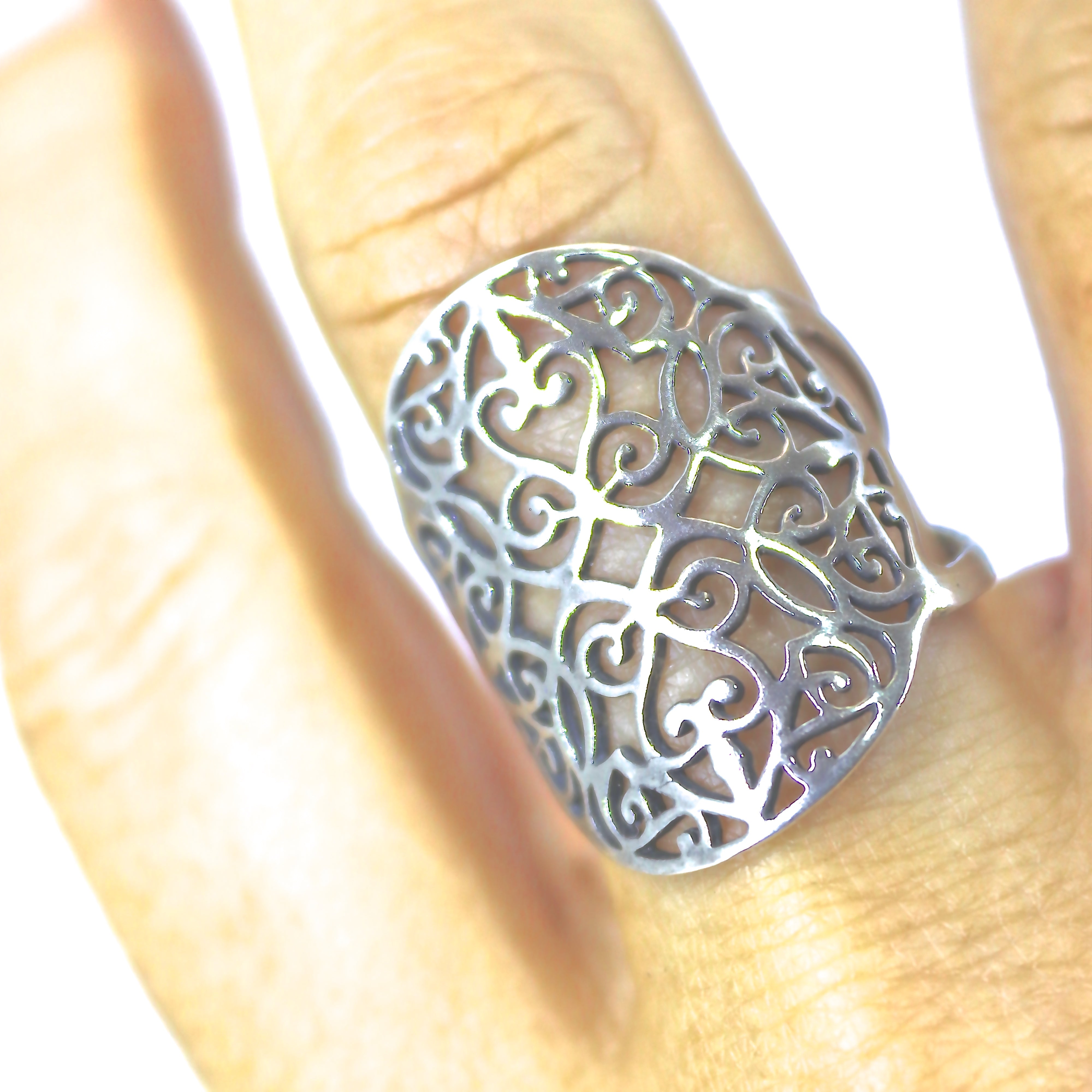 טבעת תחרה ארוכה מכסף 925