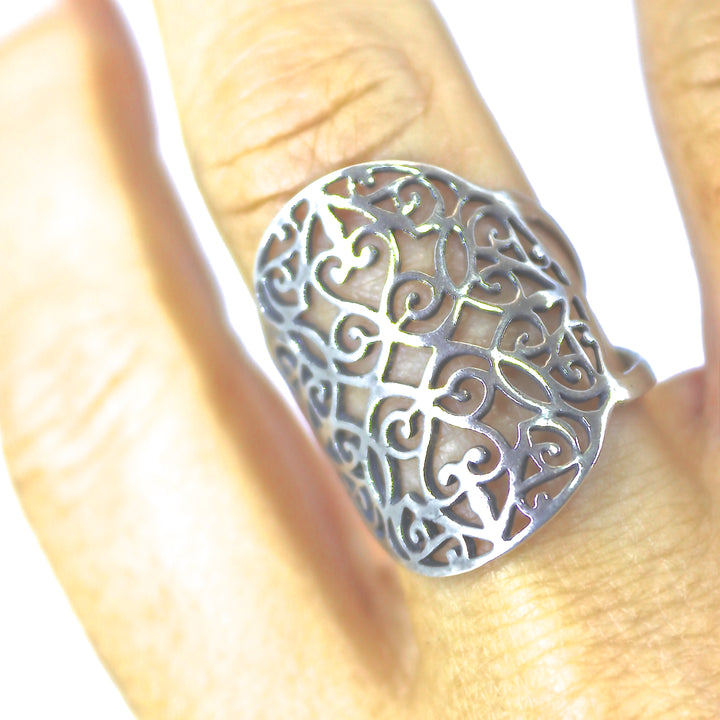 טבעת תחרה ארוכה מכסף 925