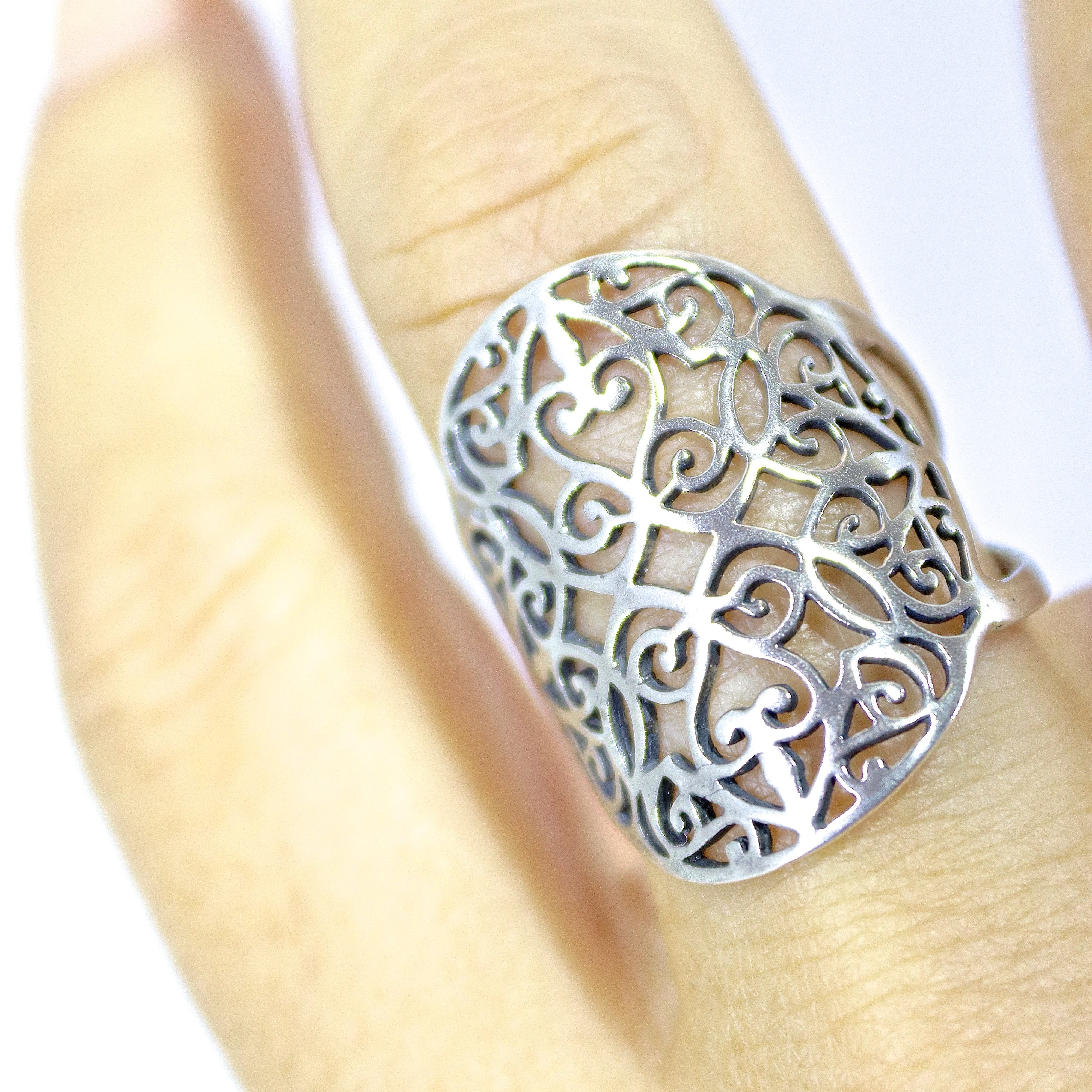 טבעת תחרה ארוכה מכסף 925