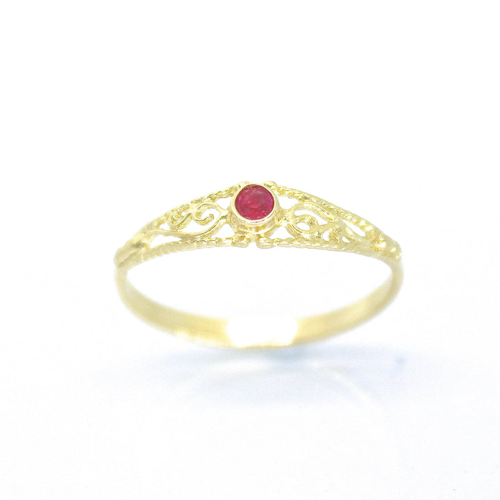 טבעת זהב 14 קראט פיליגרן דקה משובצת רובי