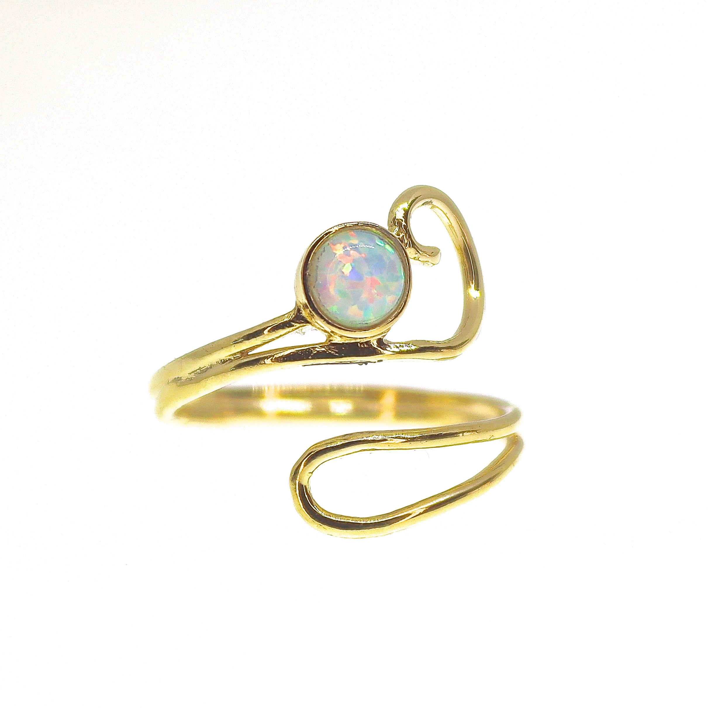 טבעת אופל לבן פתוח מזהב 14 קראט