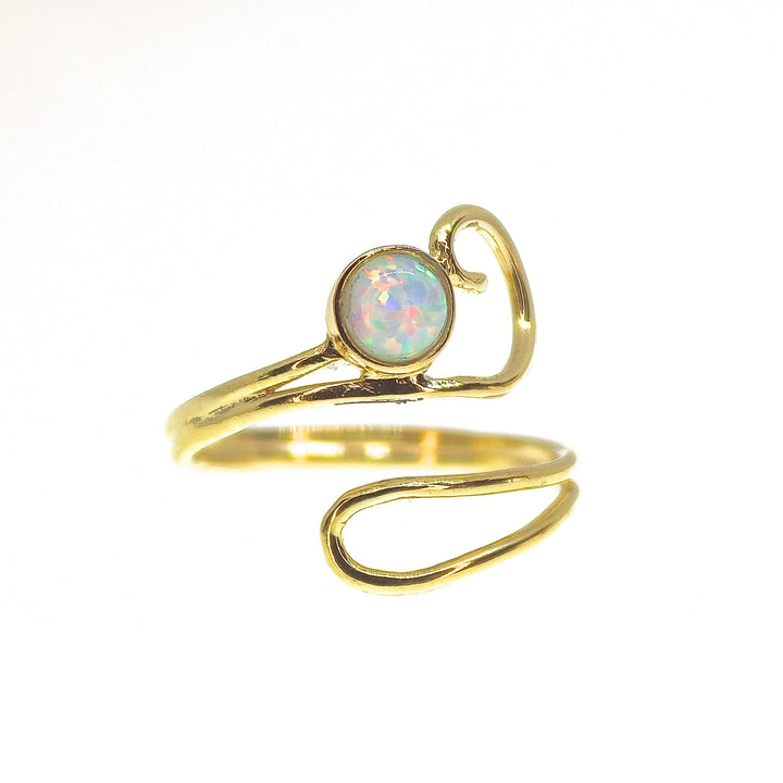 טבעת אופל לבן פתוח מזהב 14 קראט