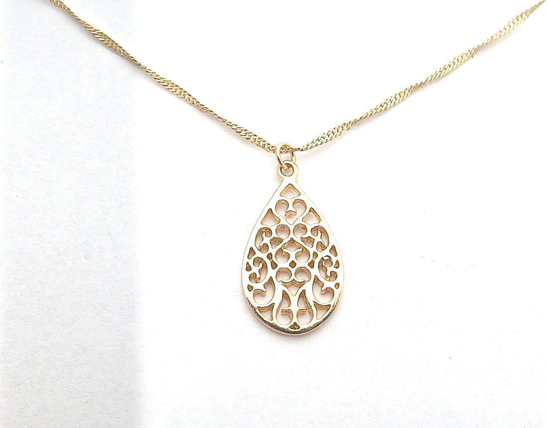 שרשרת תליון טיפה פיליגרן בסגנון ויקטוריאני מזהב 14 קראט