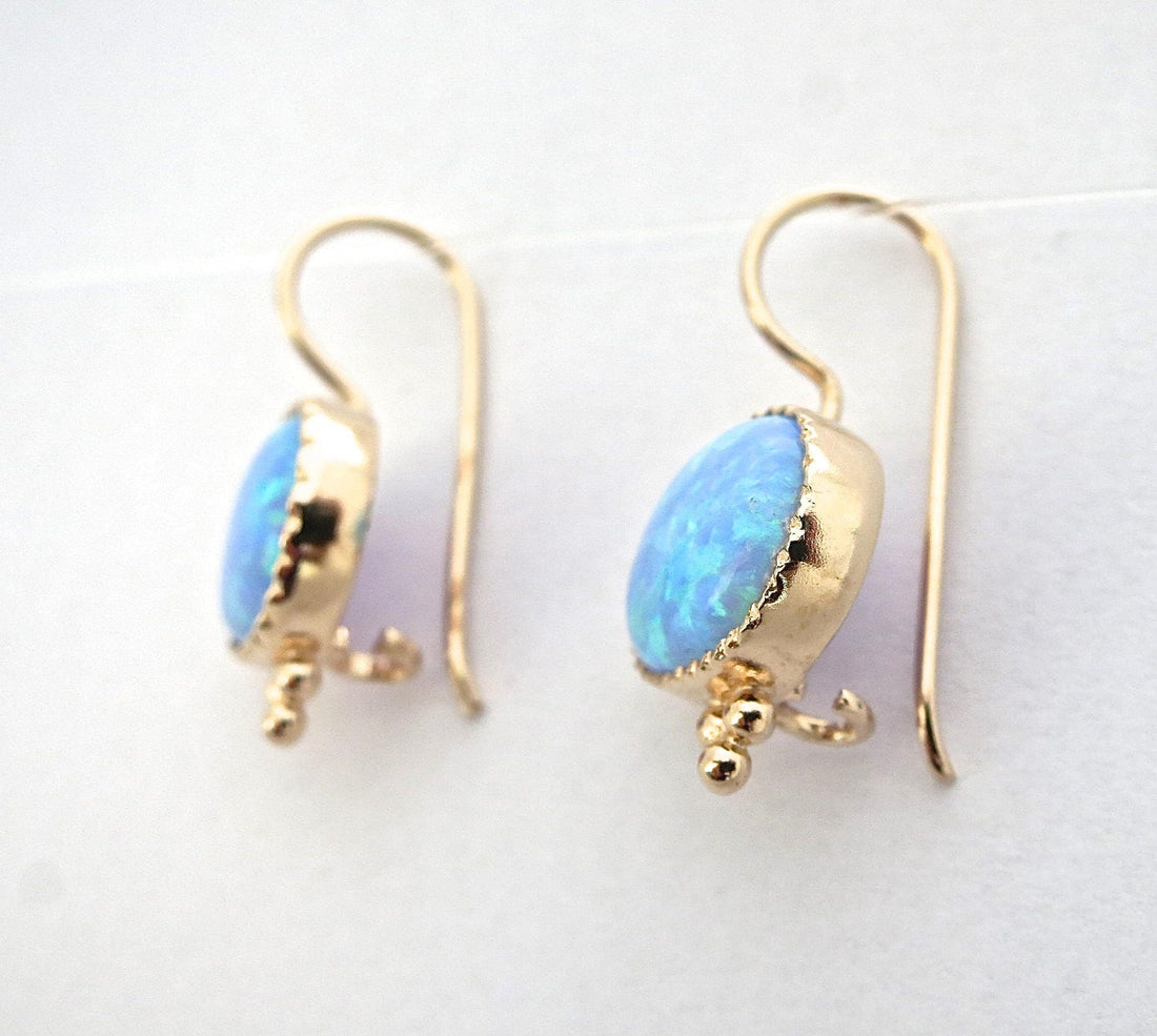 עגילי זהב אופל לנשים, עגילי אבן אובל כחולים