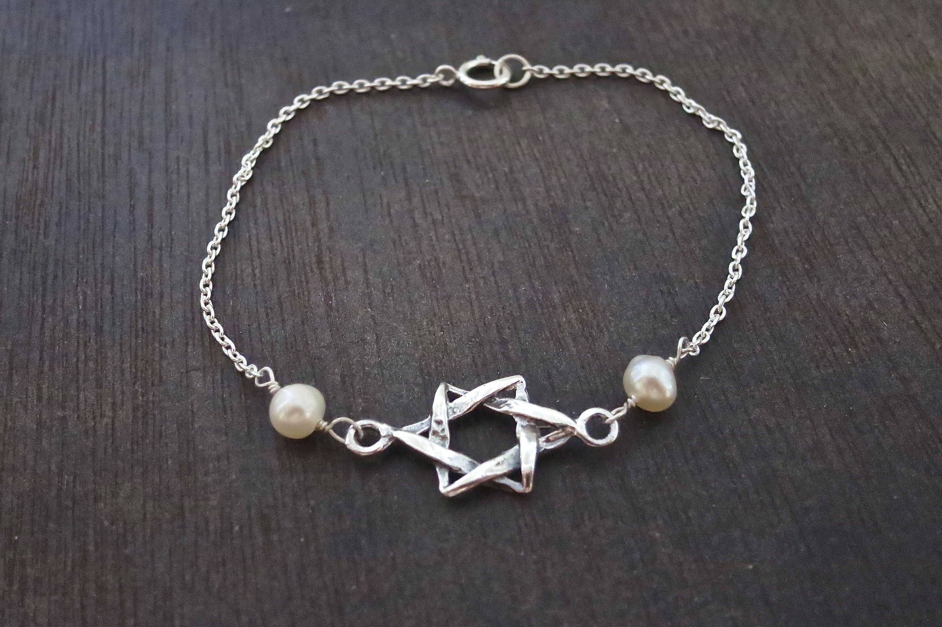 צמיד מגן דוד, צמיד כוכבים מכסף סטרלינג 925, תכשיטי יודאיקה