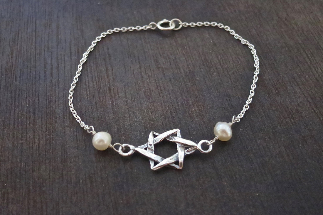 צמיד מגן דוד, צמיד כוכבים מכסף סטרלינג 925, תכשיטי יודאיקה