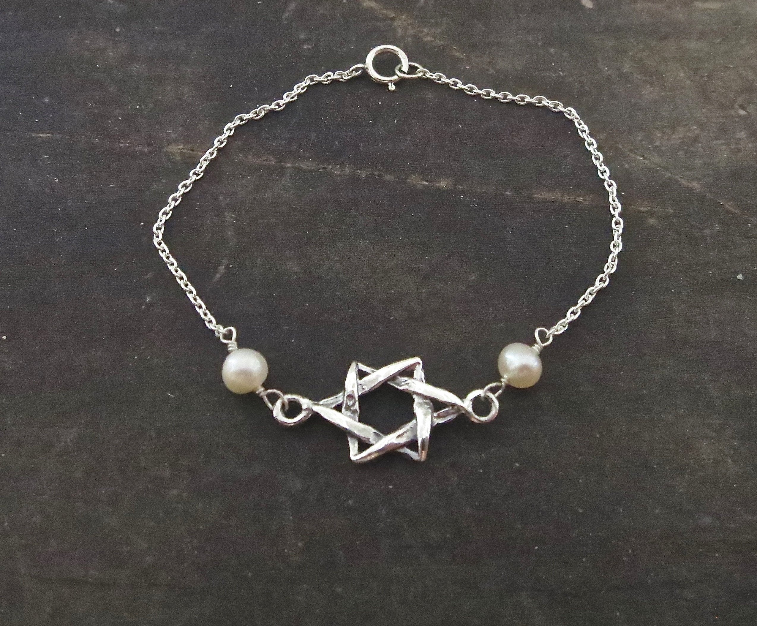 צמיד מגן דוד, צמיד כוכבים מכסף סטרלינג 925, תכשיטי יודאיקה