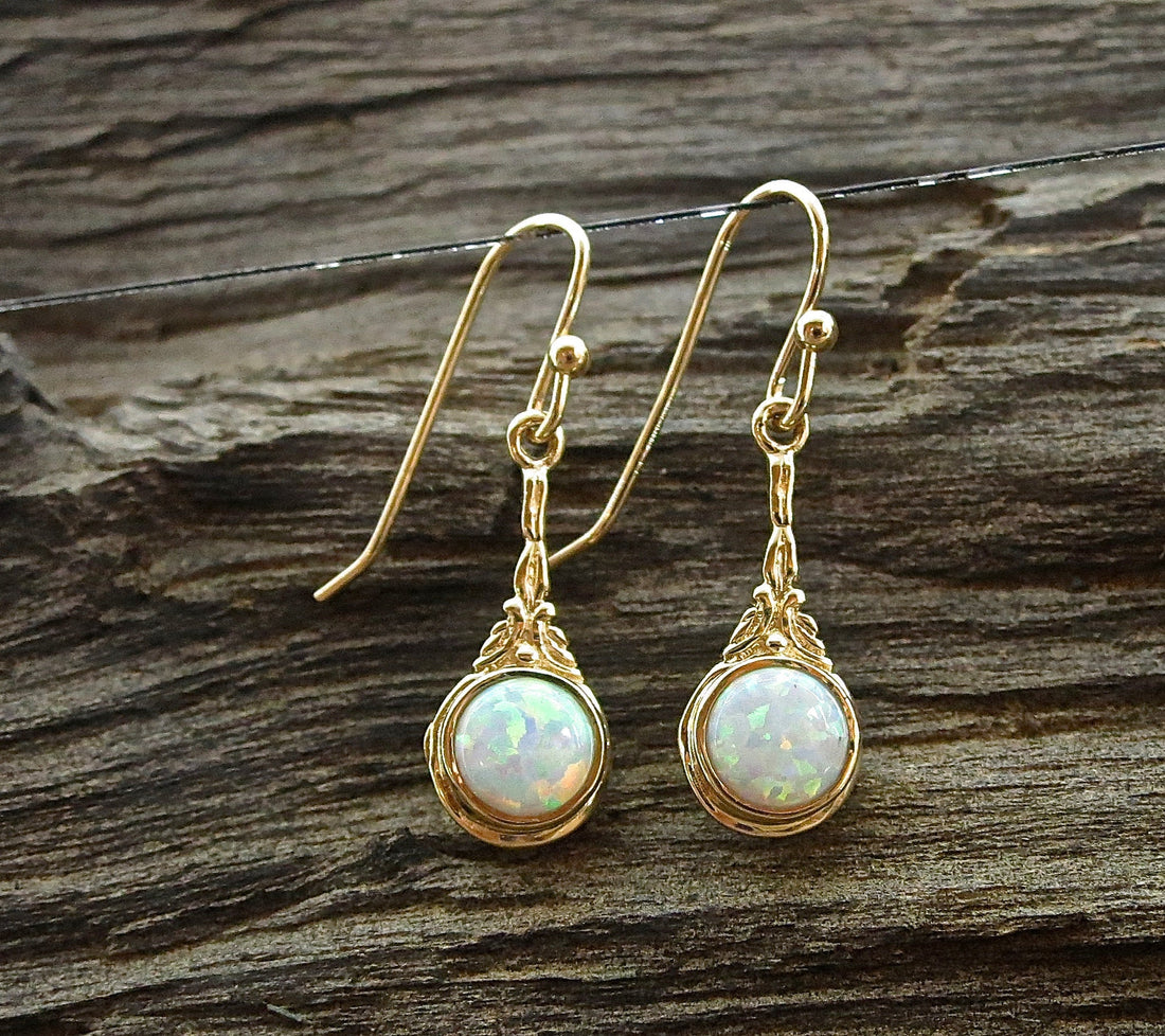 עגילי זהב ויקטוריאניים 14 קראט, עגילי זהב אופל לבן