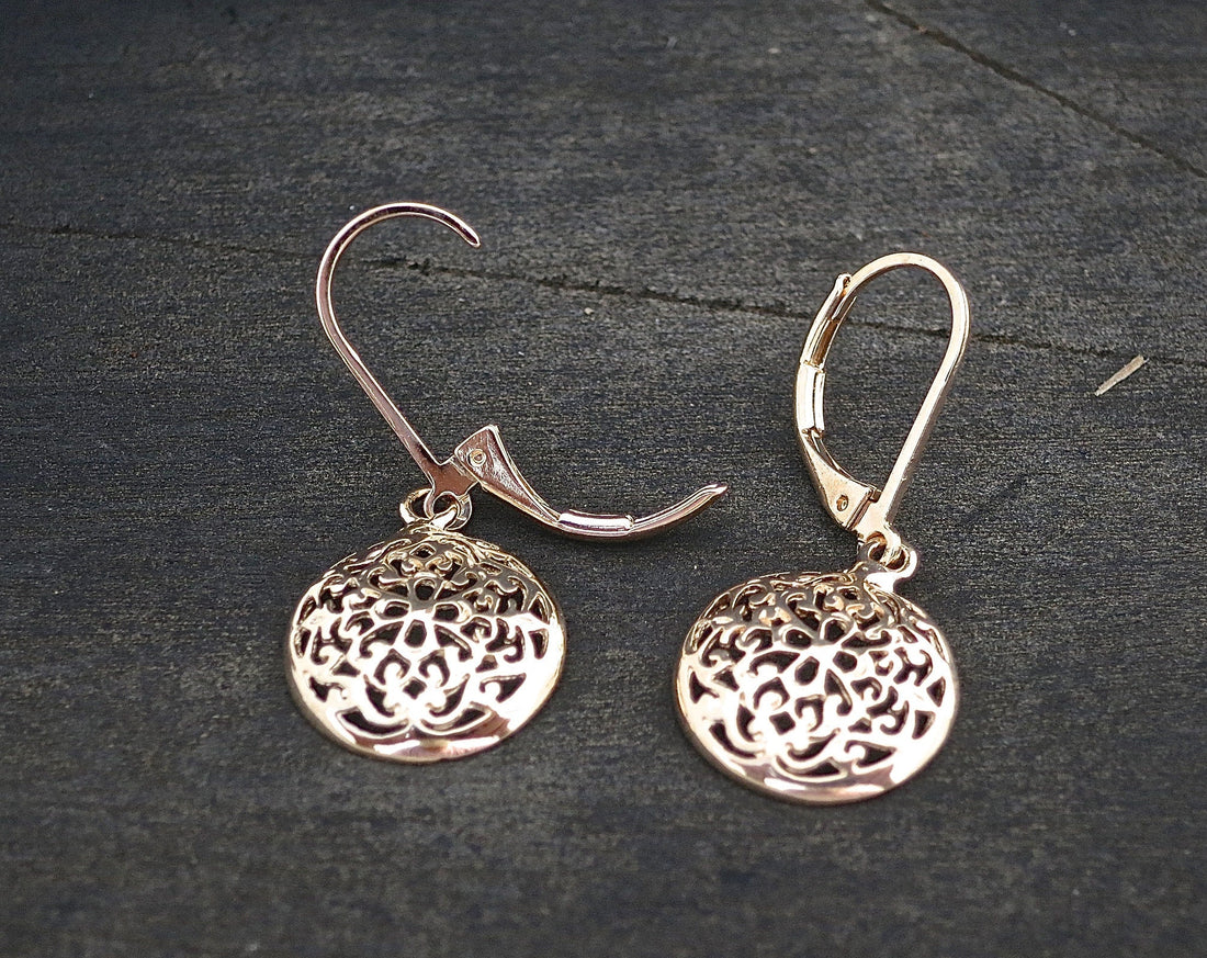 עגילי זהב פיליגרן תלויים, עגילי זהב ויקטוריאניים 14 קראט מלאים