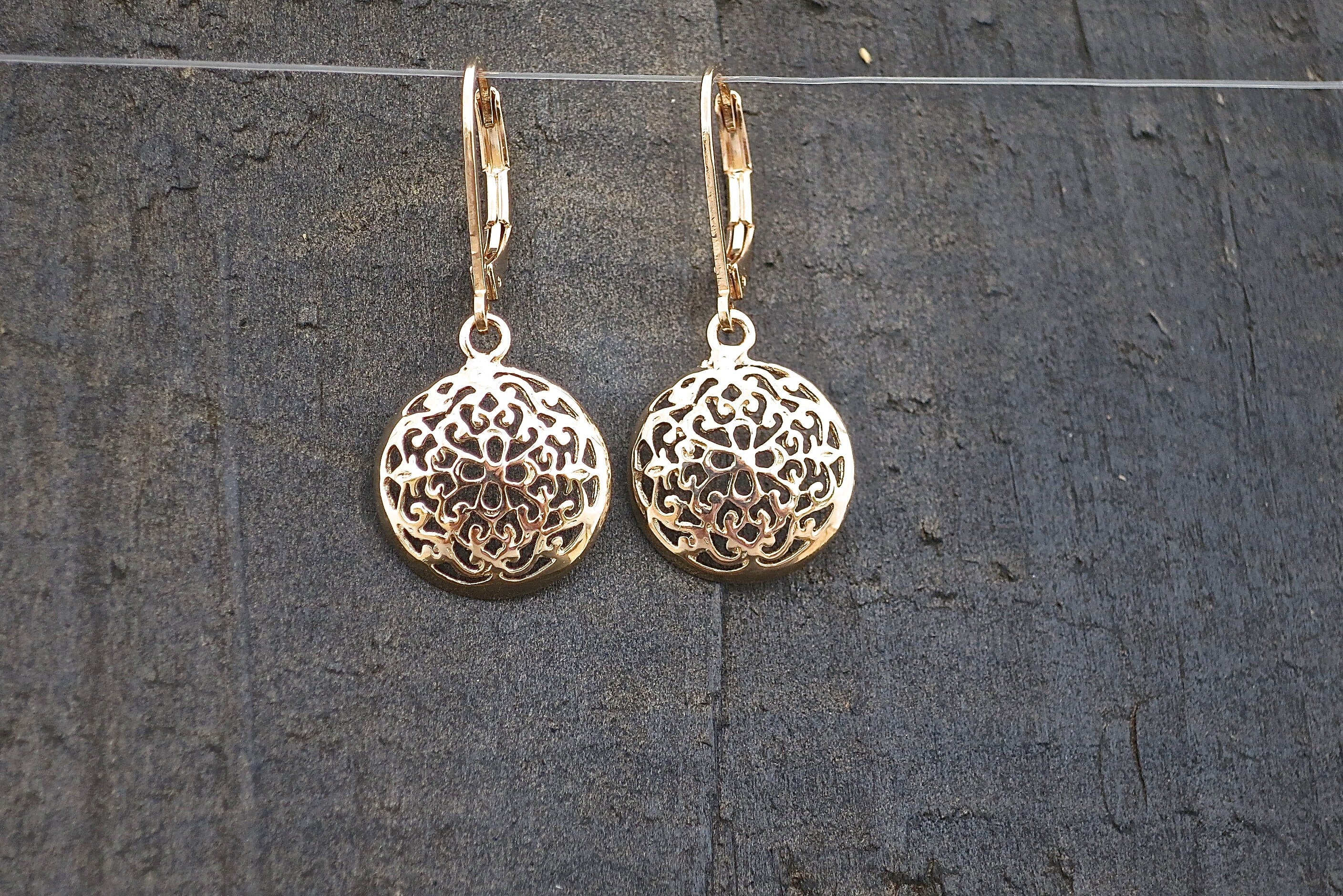 עגילי זהב פיליגרן תלויים, עגילי זהב ויקטוריאניים 14 קראט מלאים