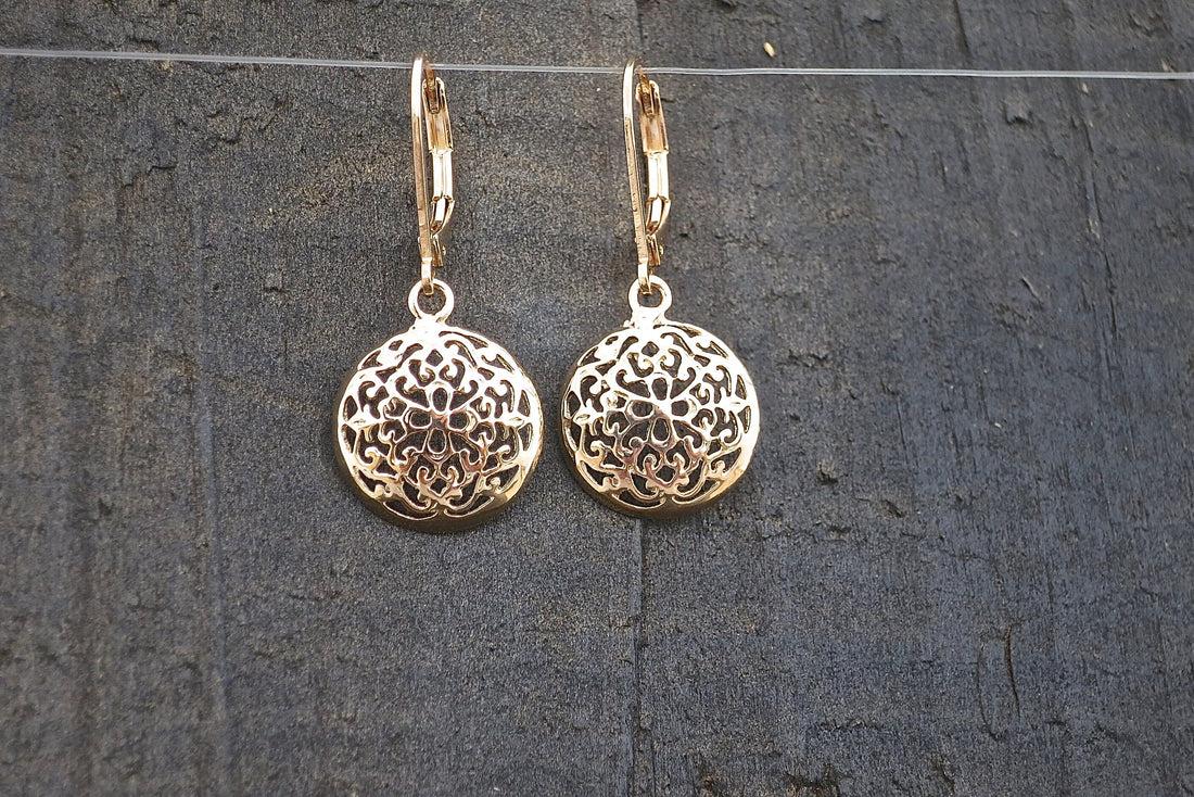 עגילי זהב פיליגרן תלויים, עגילי זהב ויקטוריאניים 14 קראט מלאים