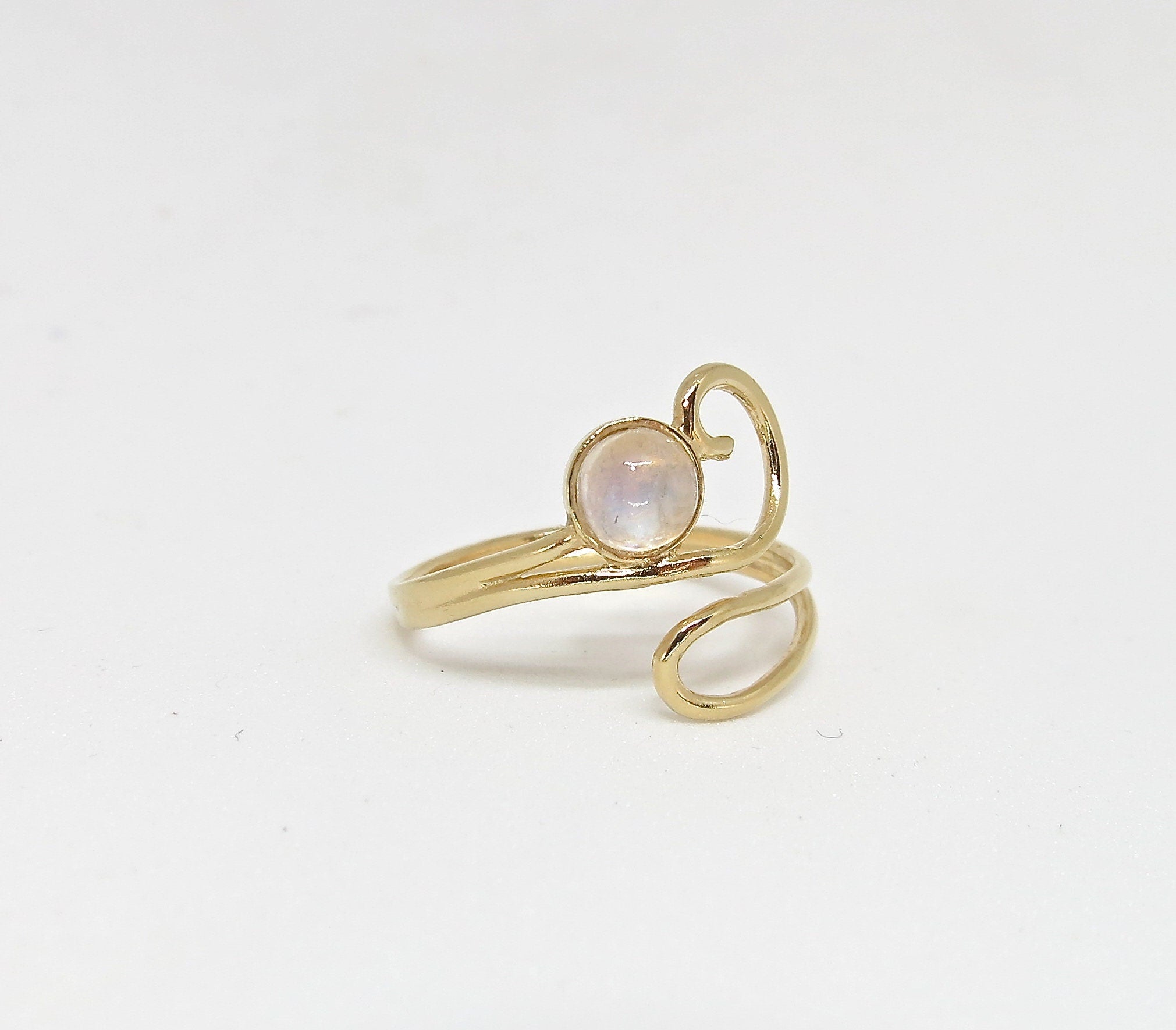 טבעת זהב מונסטון אמיתית, תכשיטי זהב מלא 14 קראט מתכווננים בוהמיים, טבעת אבן לידה ביוני, מתנה מושלמת לחברה