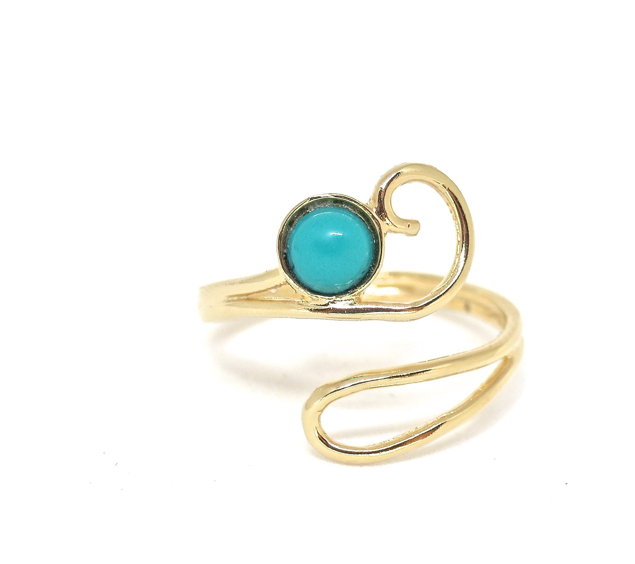 טבעת פתוחה מזהב טורקיז, טבעת אבנים מתכווננות ייחודית, טבעת עוטפת בוהו