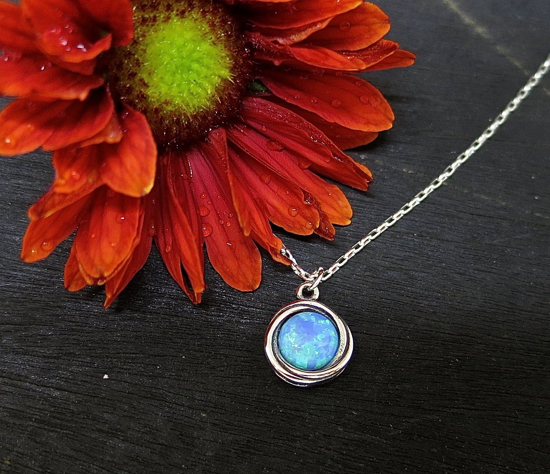 שרשרת אופל, שרשרת כסף סטרלינג קטנה אופל כחול