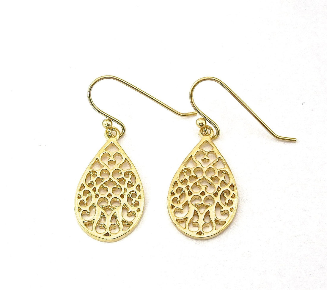 עגילי זהב 14 קראט מלאים, עגילי זהב פיליגרן טיפה