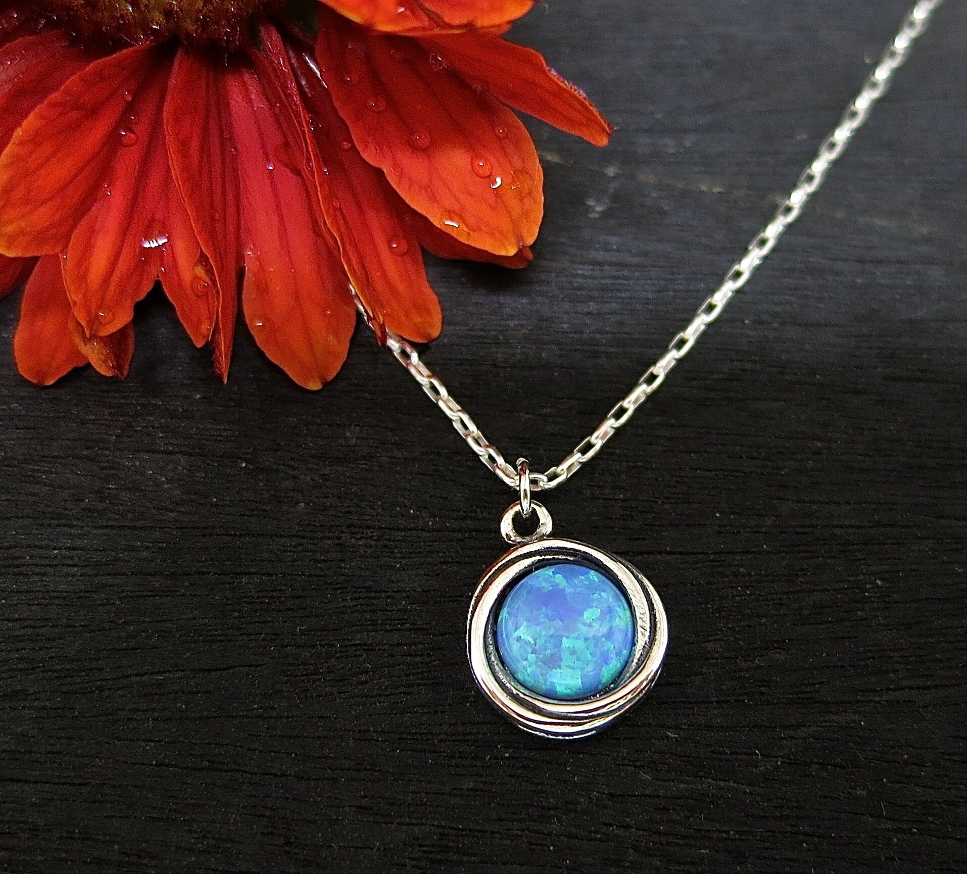 שרשרת אופל, שרשרת כסף סטרלינג קטנה אופל כחול