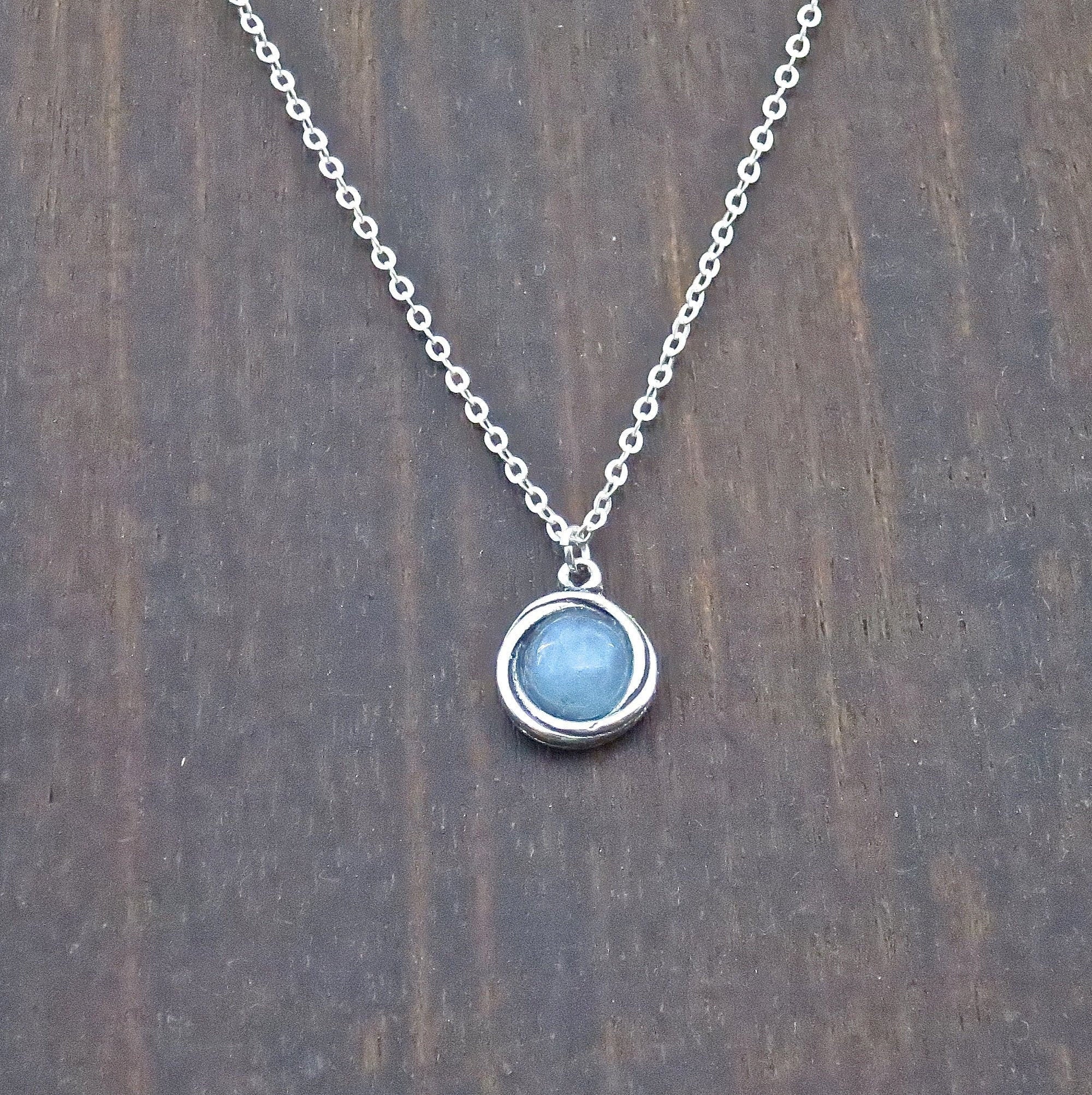 שרשרת תליון אקוומרין קטנה, שרשרת כסף עגולה זעירה בצבע אקוומרין