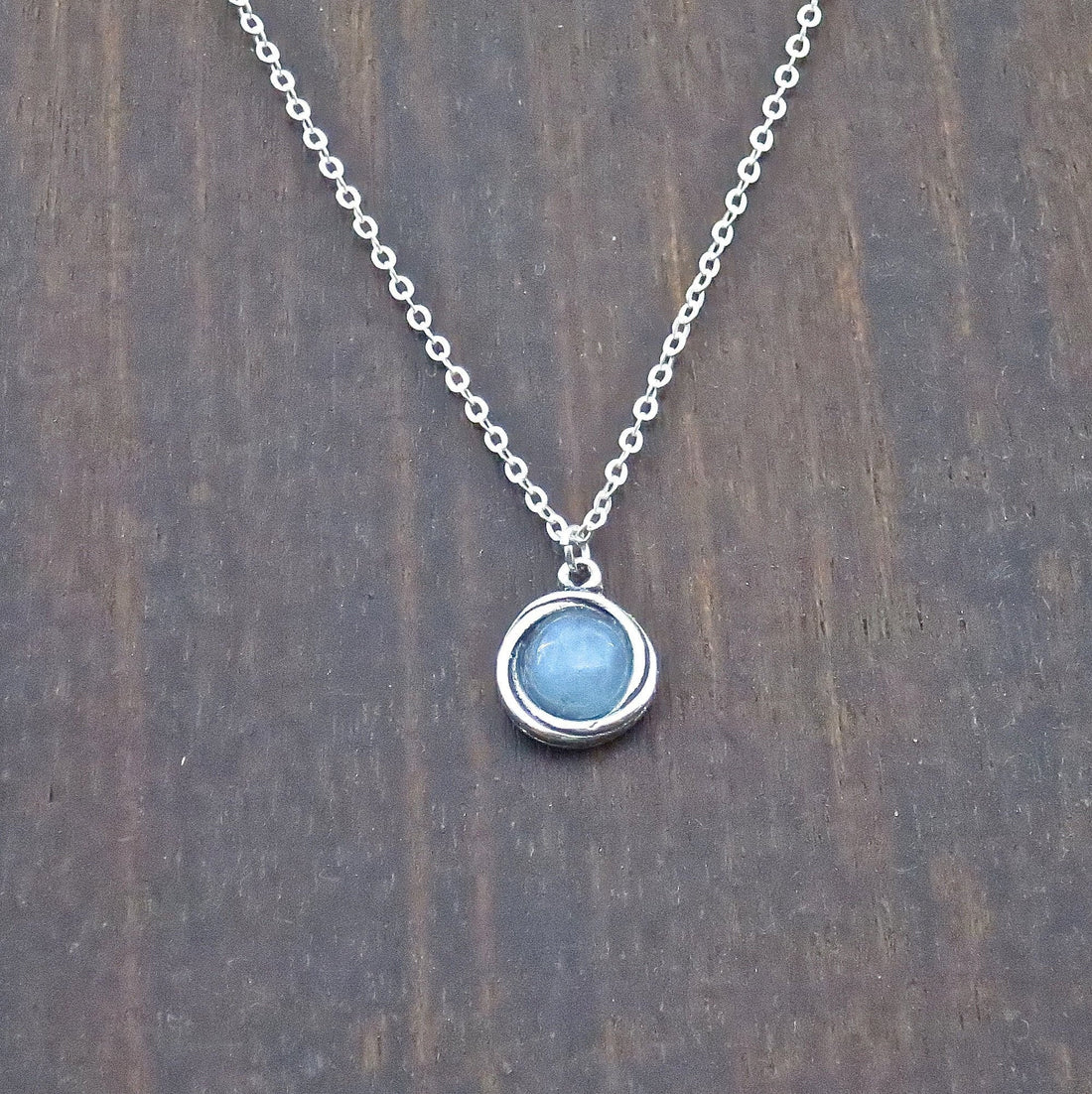 שרשרת תליון אקוומרין קטנה, שרשרת כסף עגולה זעירה בצבע אקוומרין