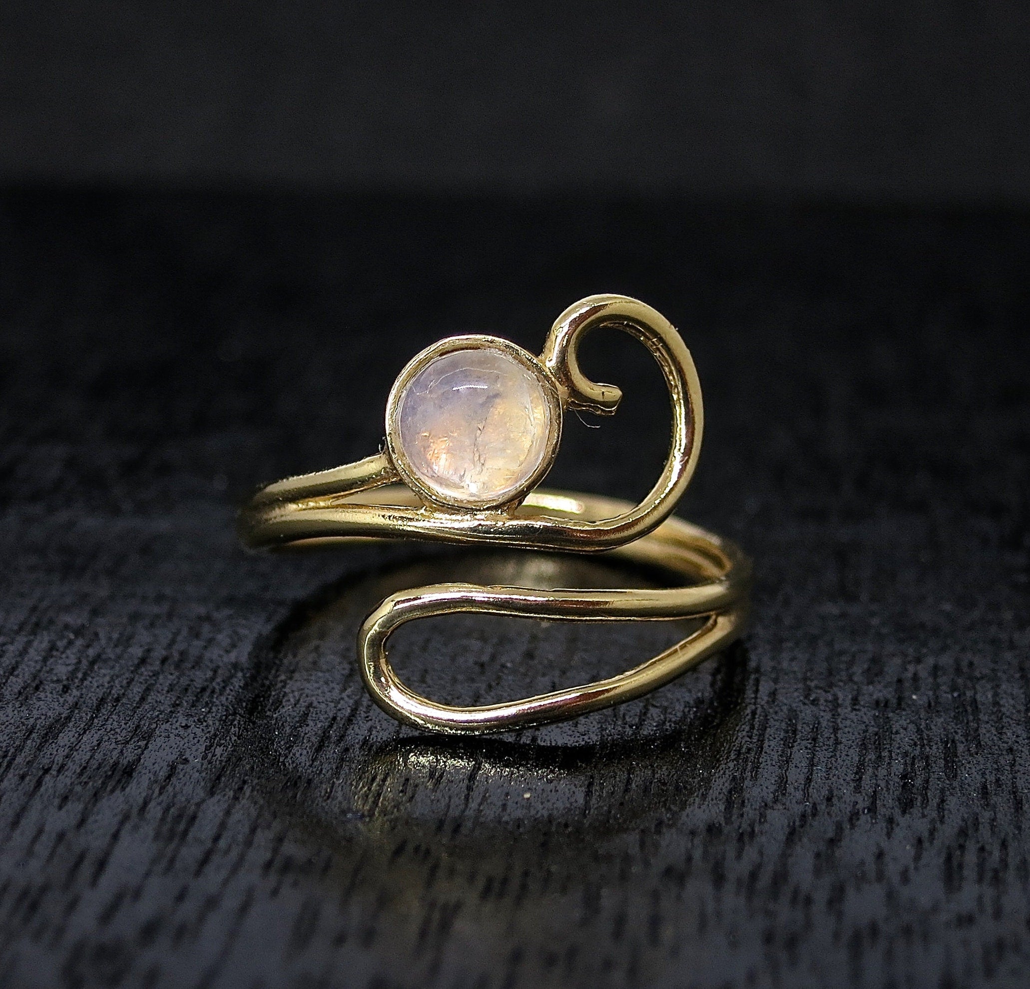 טבעת זהב מונסטון אמיתית, תכשיטי זהב מלא 14 קראט מתכווננים בוהמיים, טבעת אבן לידה ביוני, מתנה מושלמת לחברה