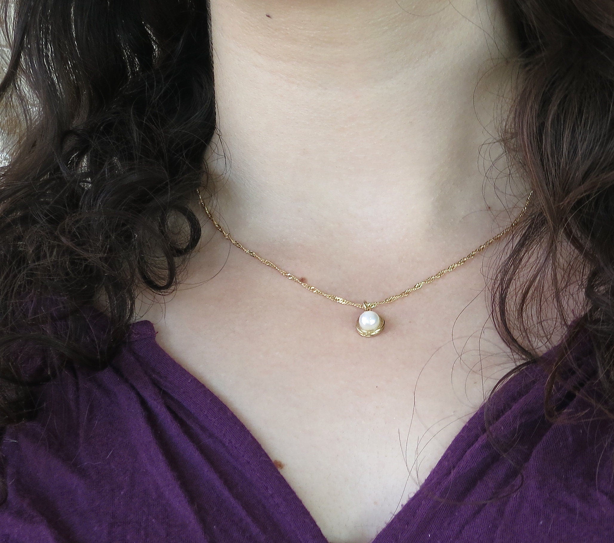 תליון שרשרת פנינה מזהב 14 קראט, שרשרת שושבינה מינימליסטית