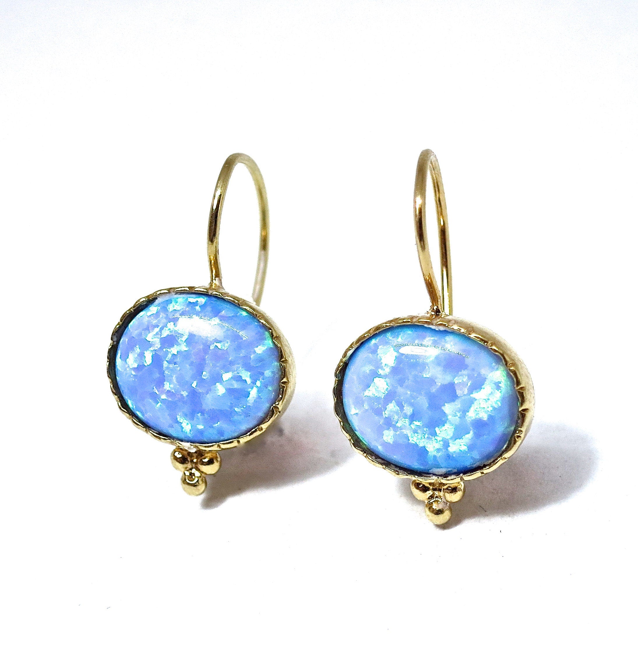 עגילי זהב אופל לנשים, עגילי אבן אובל כחולים