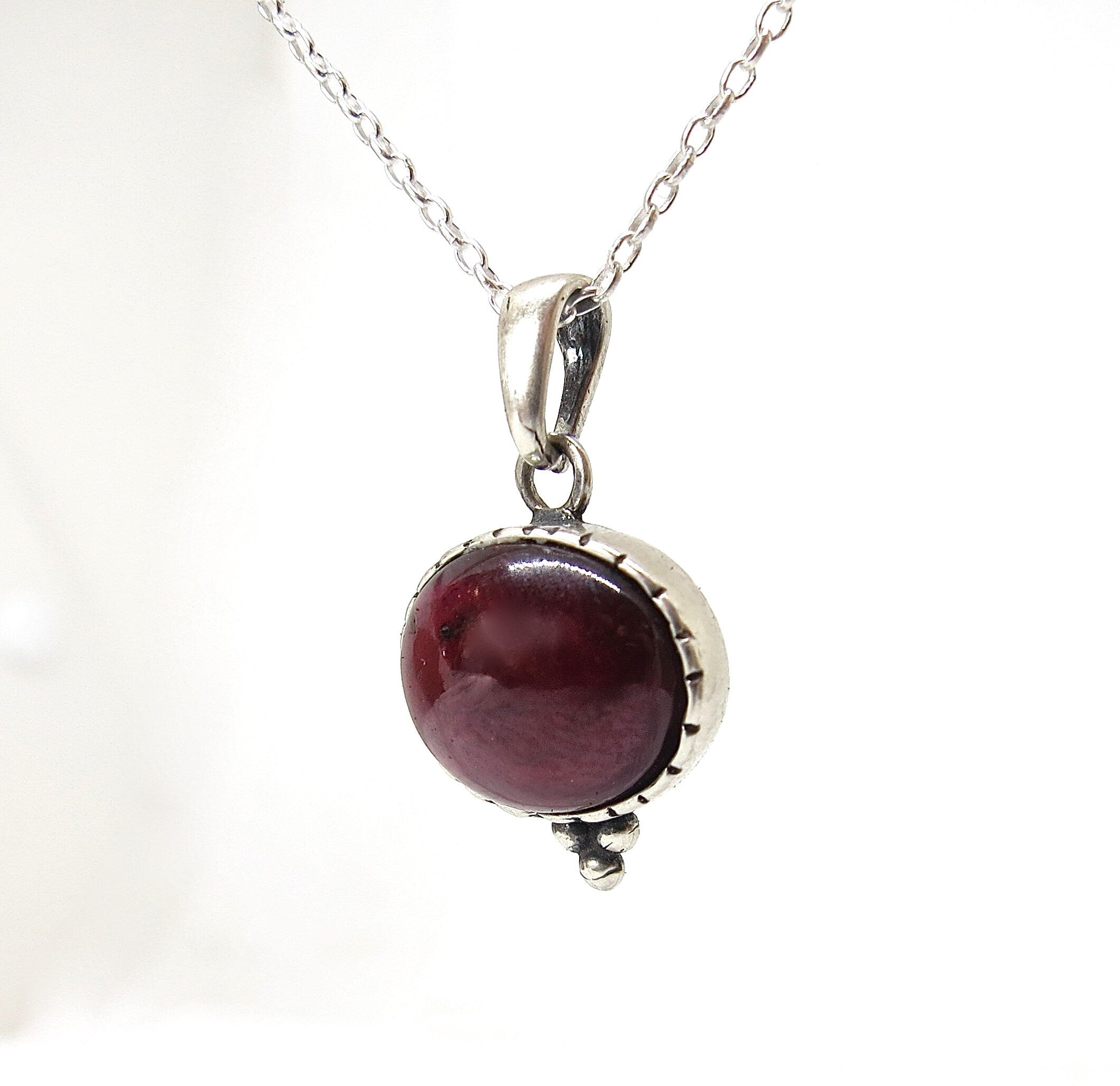 שרשרת כסף גארנט, תליון סגלגל אבן אדומה