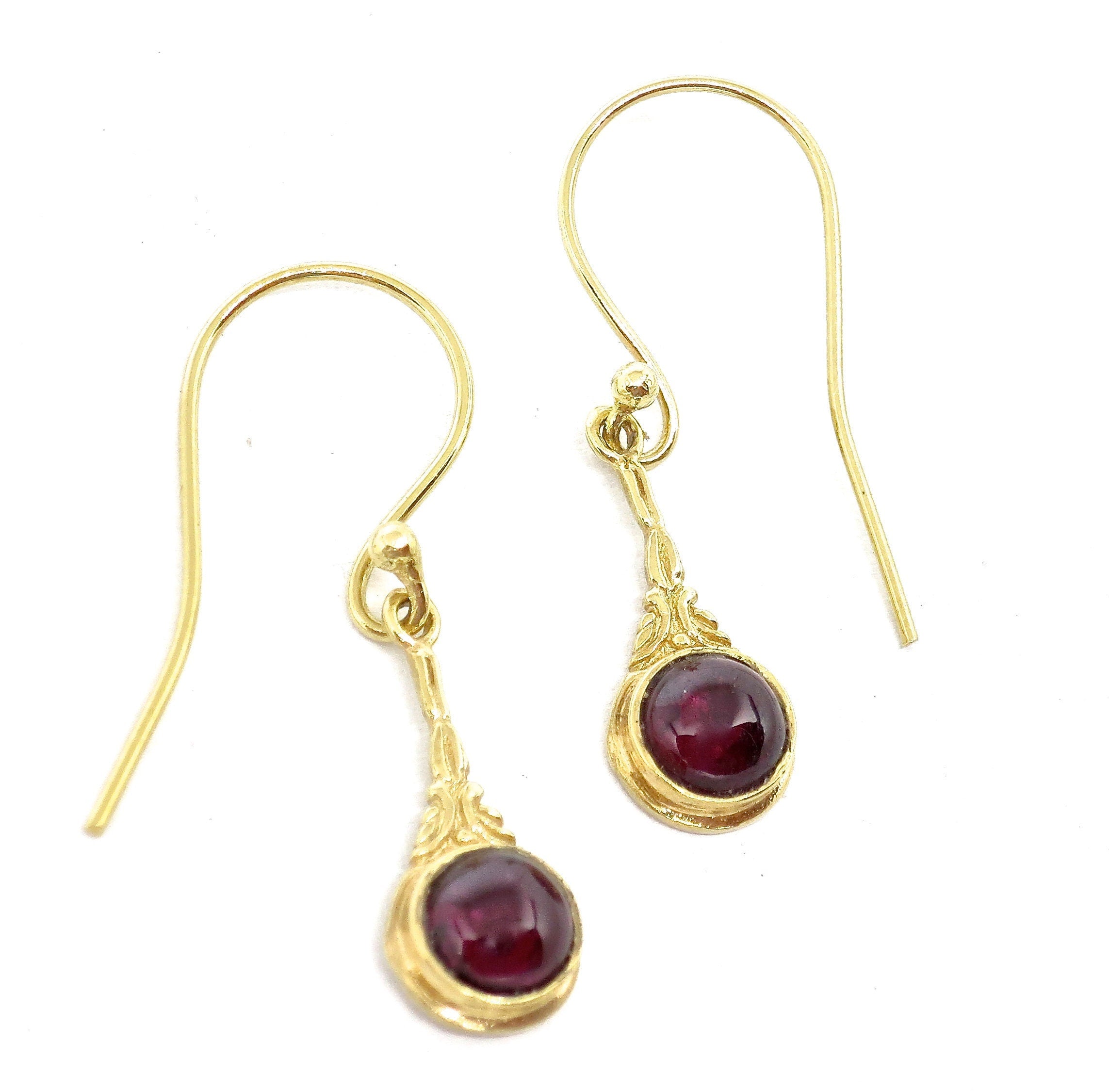 עגילי זהב גרנט תלויים, עגילי אבני חן אדומות