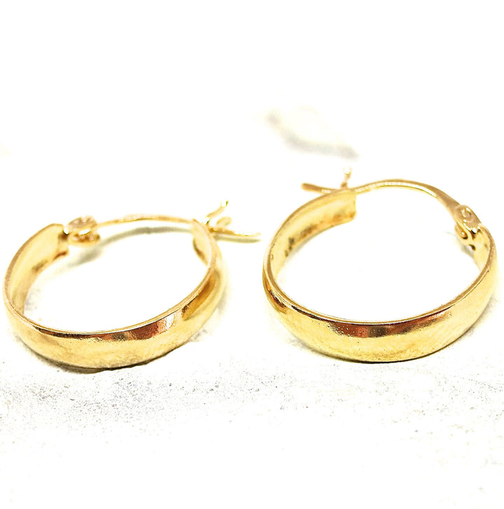 עגילי חישוק זהב מלא 14 קראט בינוניים פשוטים לנשים, עגילי חישוק זהב רחבים עם כיפה