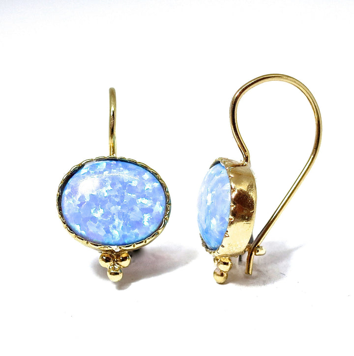 עגילי זהב אופל לנשים, עגילי אבן אובל כחולים