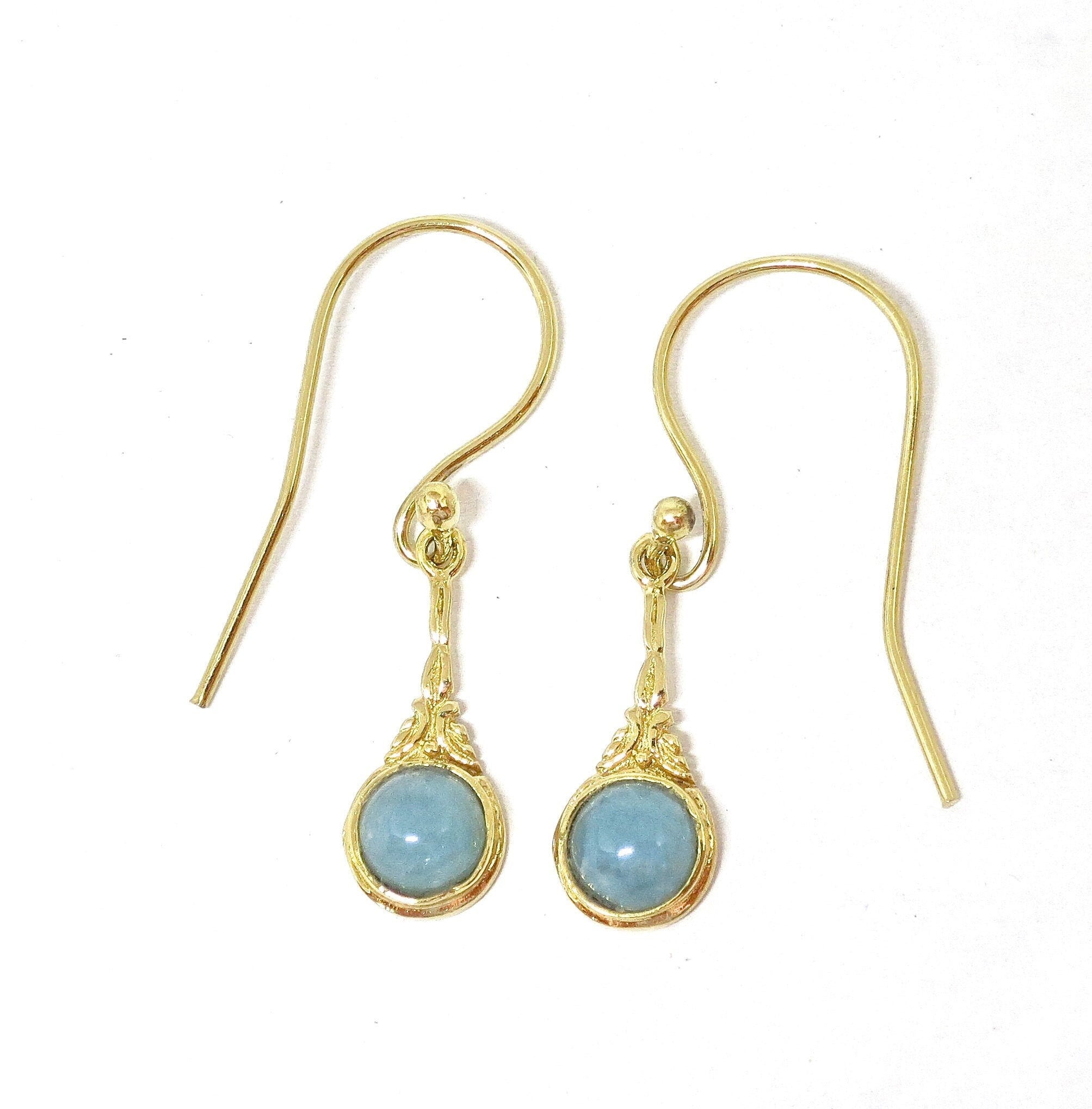 עגילי זהב אקוומרין, עגילים בסגנון ויקטוריאני עם אבן כחולה