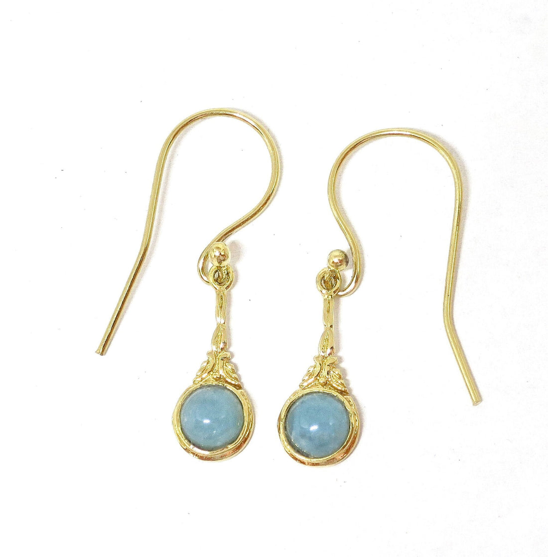 עגילי זהב אקוומרין, עגילים בסגנון ויקטוריאני עם אבן כחולה