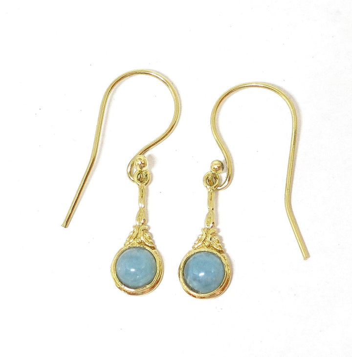 עגילי זהב אקוומרין, עגילים בסגנון ויקטוריאני עם אבן כחולה