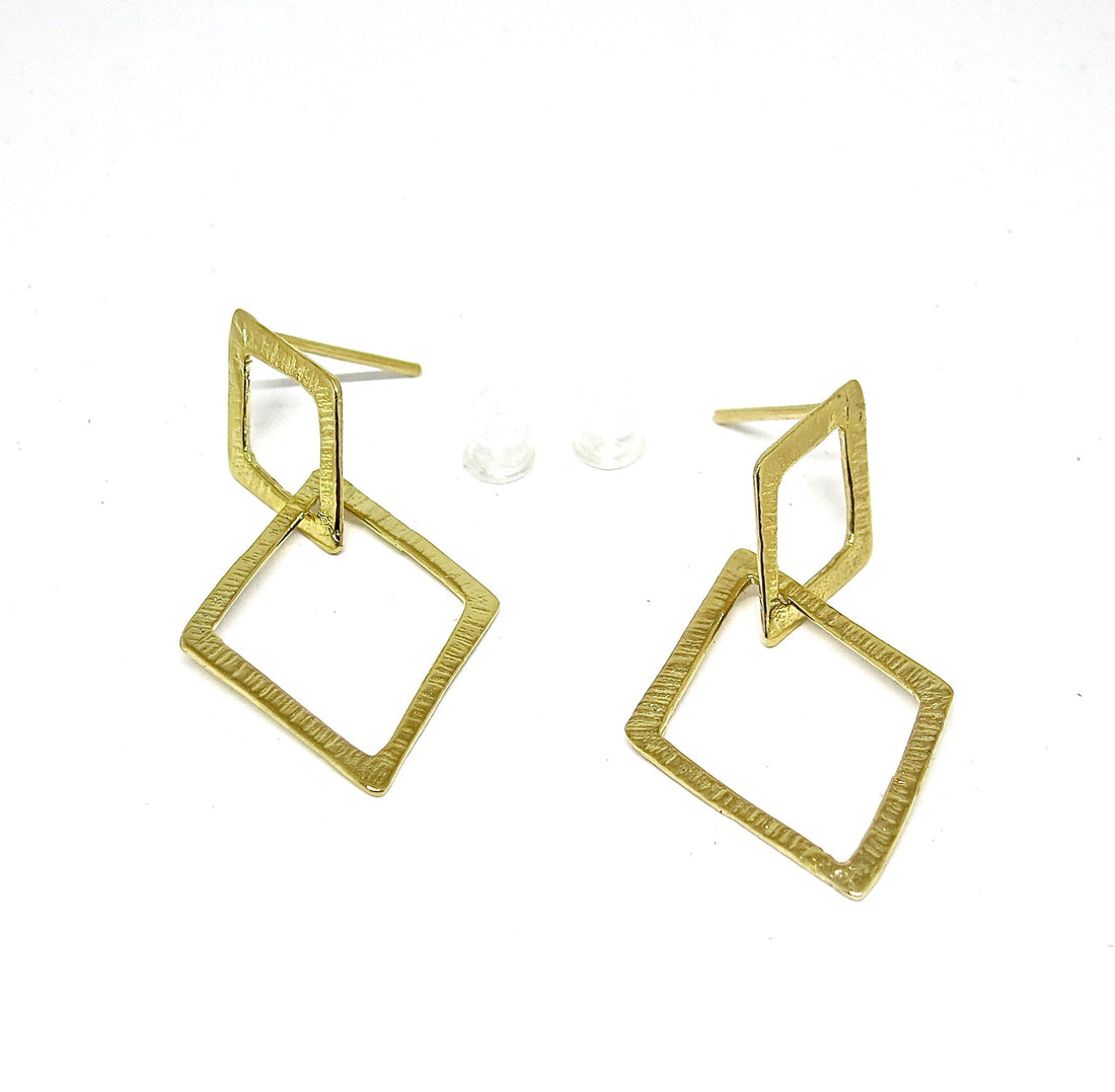 עגיל חישוק מעוין בצורת יהלום, עגילי חישוק מזהב 14 קראט