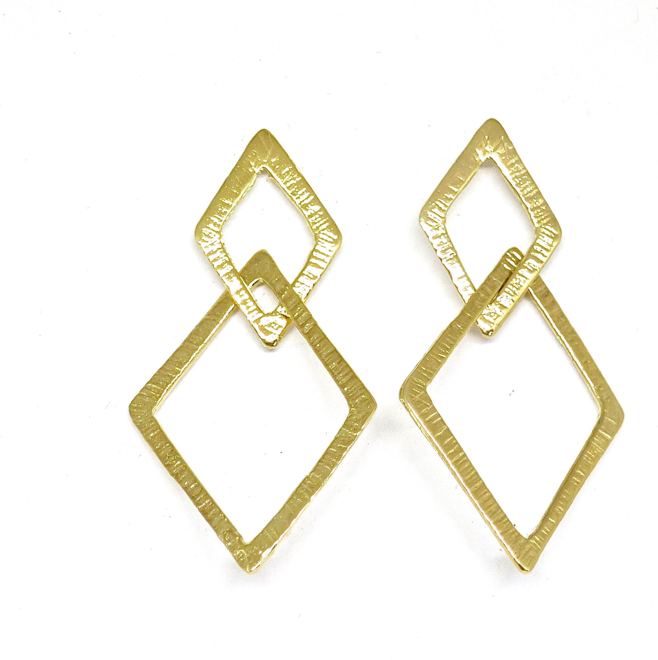 עגיל חישוק מעוין בצורת יהלום, עגילי חישוק מזהב 14 קראט