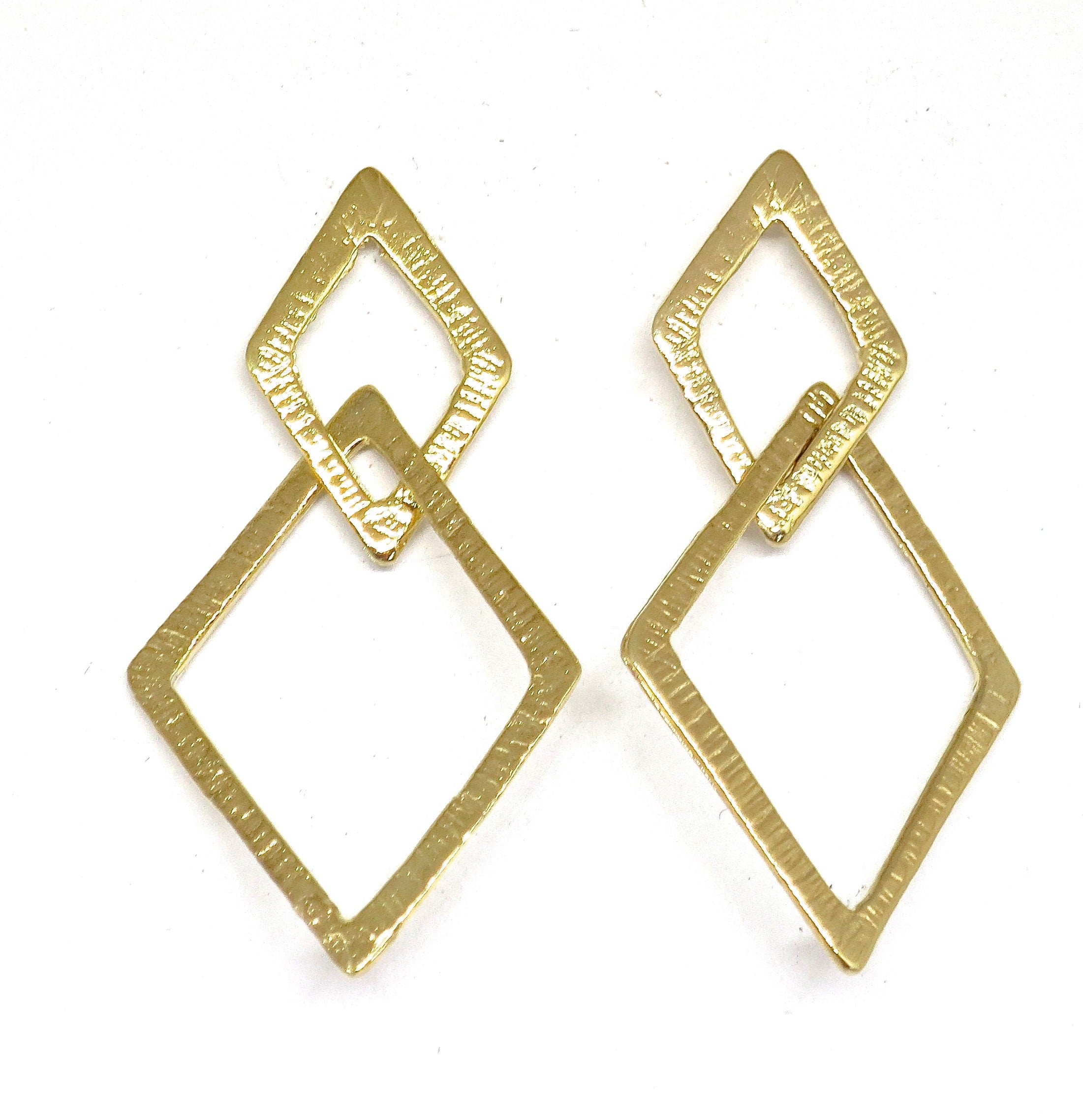 עגיל חישוק מעוין בצורת יהלום, עגילי חישוק מזהב 14 קראט