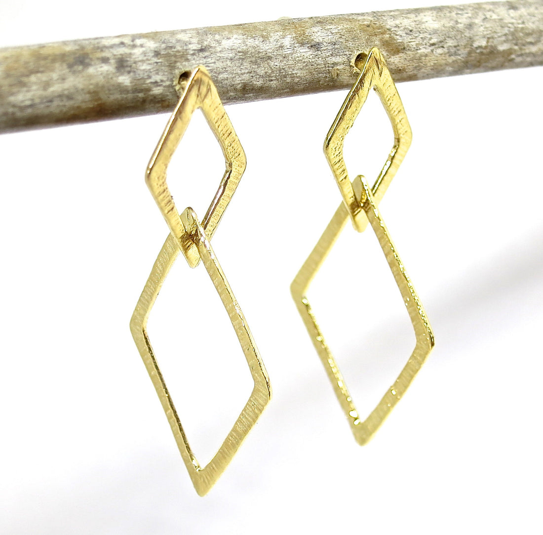 עגיל חישוק מעוין בצורת יהלום, עגילי חישוק מזהב 14 קראט