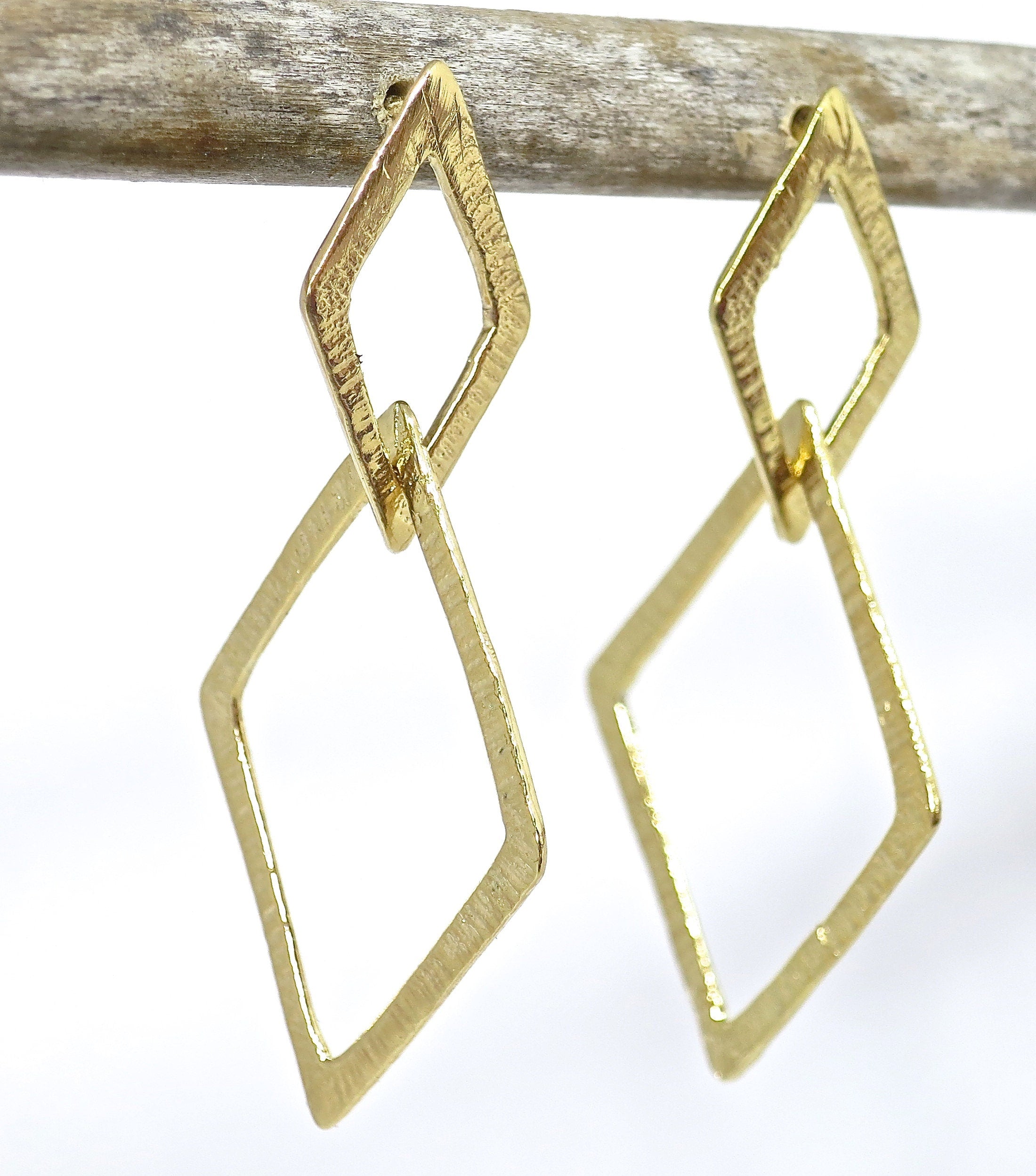 עגיל חישוק מעוין בצורת יהלום, עגילי חישוק מזהב 14 קראט