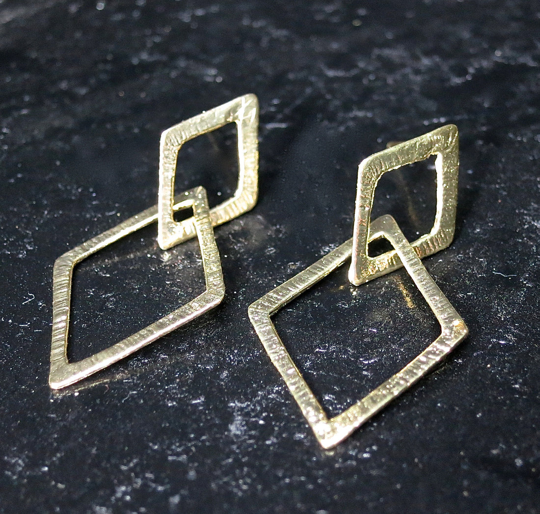 עגיל חישוק מעוין בצורת יהלום, עגילי חישוק מזהב 14 קראט