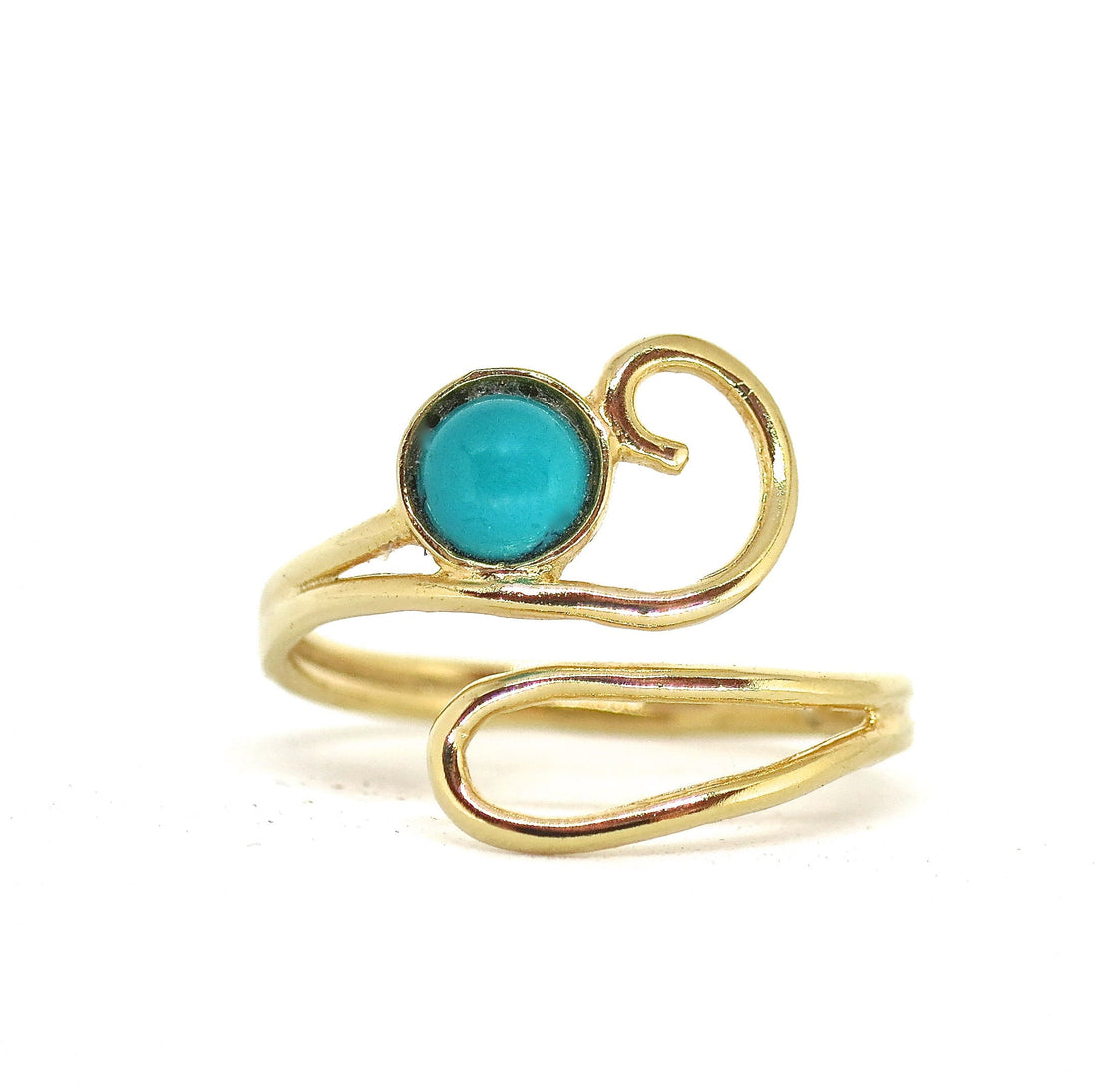 טבעת טורקיז מתכווננת מזהב 14 קראט, טבעת אבן לידה מזהב פתוחה
