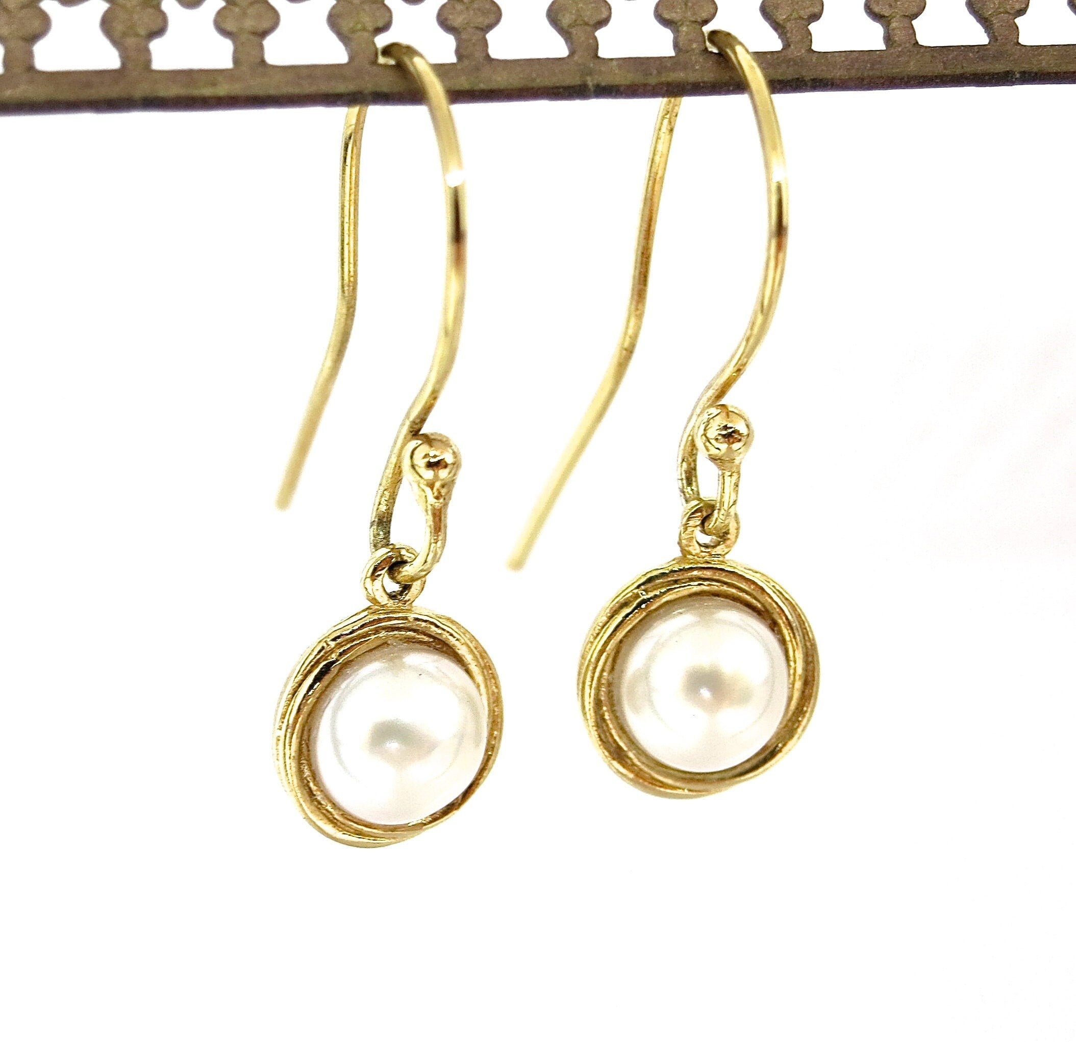 עגילי פנינה מזהב 14 קראט מלא, מתנה לתכשיט אלגנטי