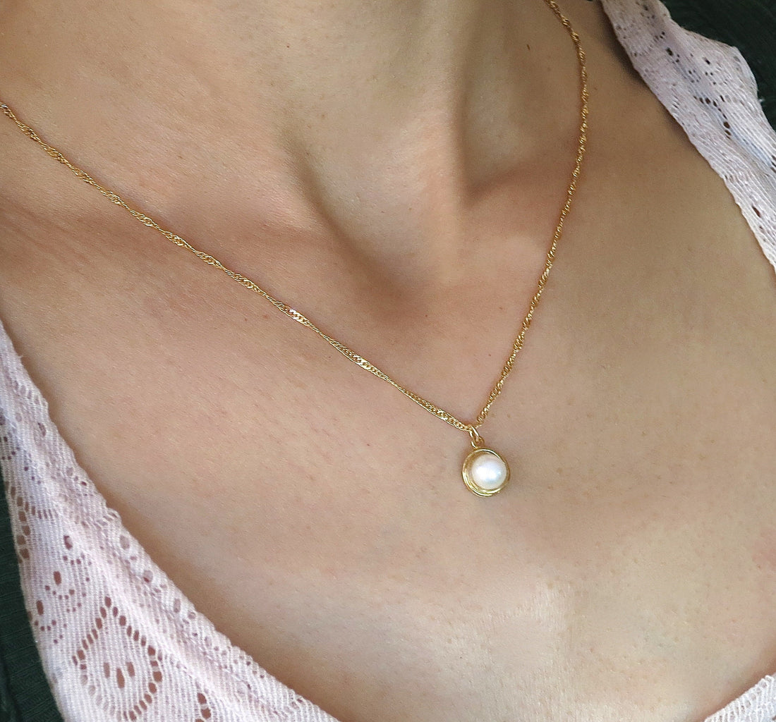 תליון שרשרת פנינה מזהב 14 קראט, שרשרת שושבינה מינימליסטית